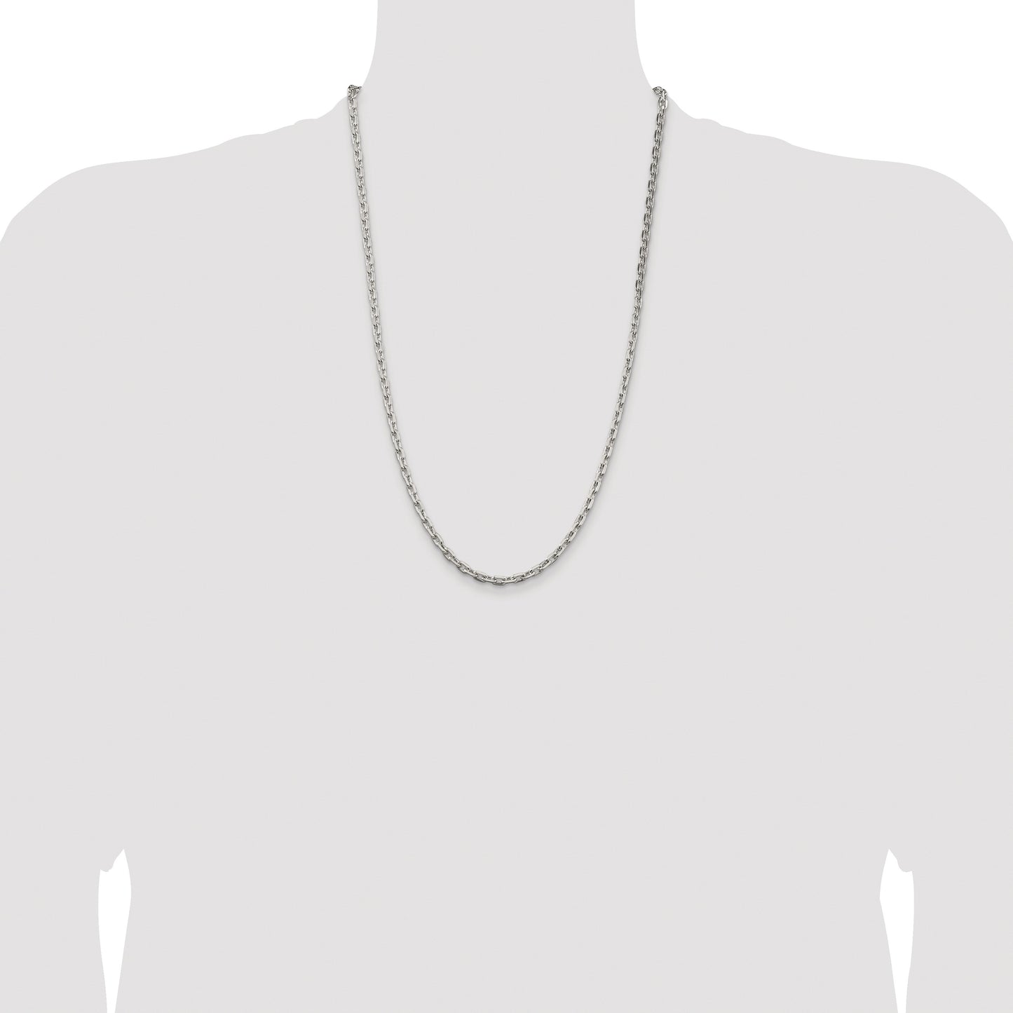 Sterling Silver Rhodium-plated 3.95mm Beveled Oval Cable Chain