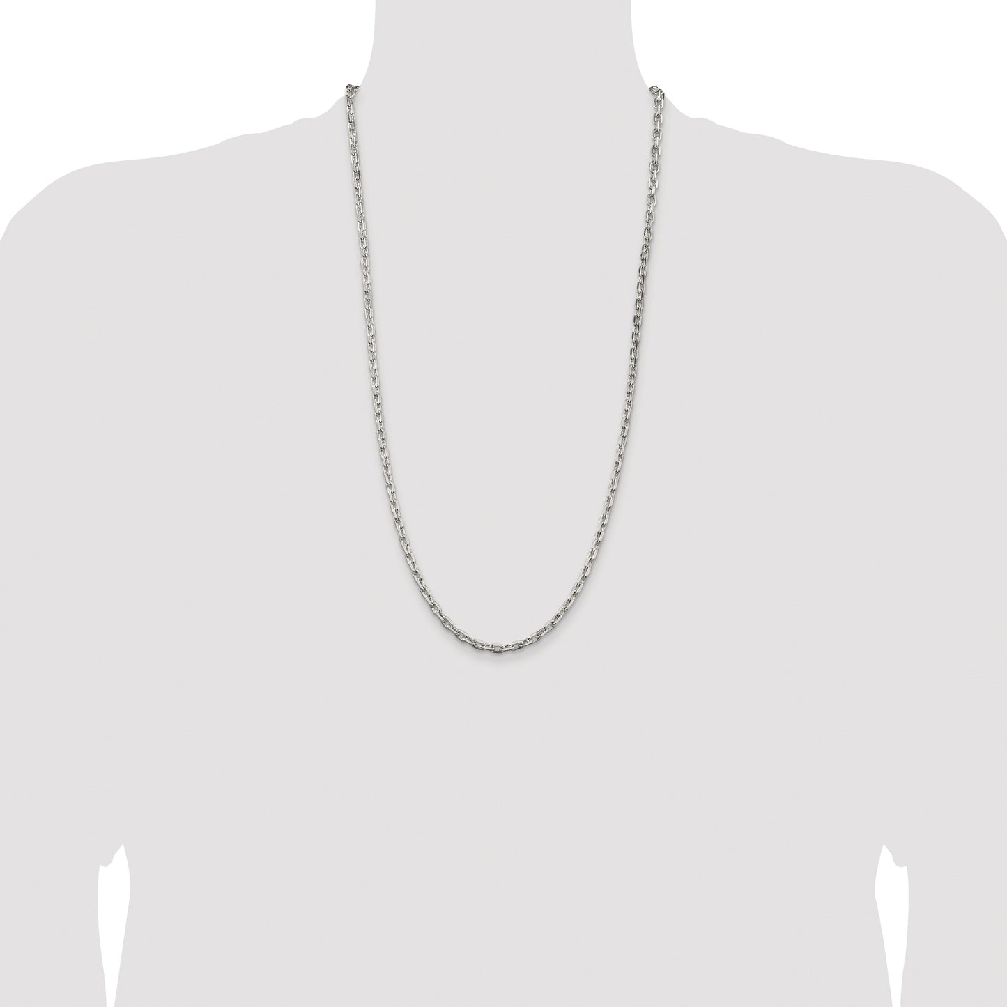Sterling Silver Rhodium-plated 3.95mm Beveled Oval Cable Chain
