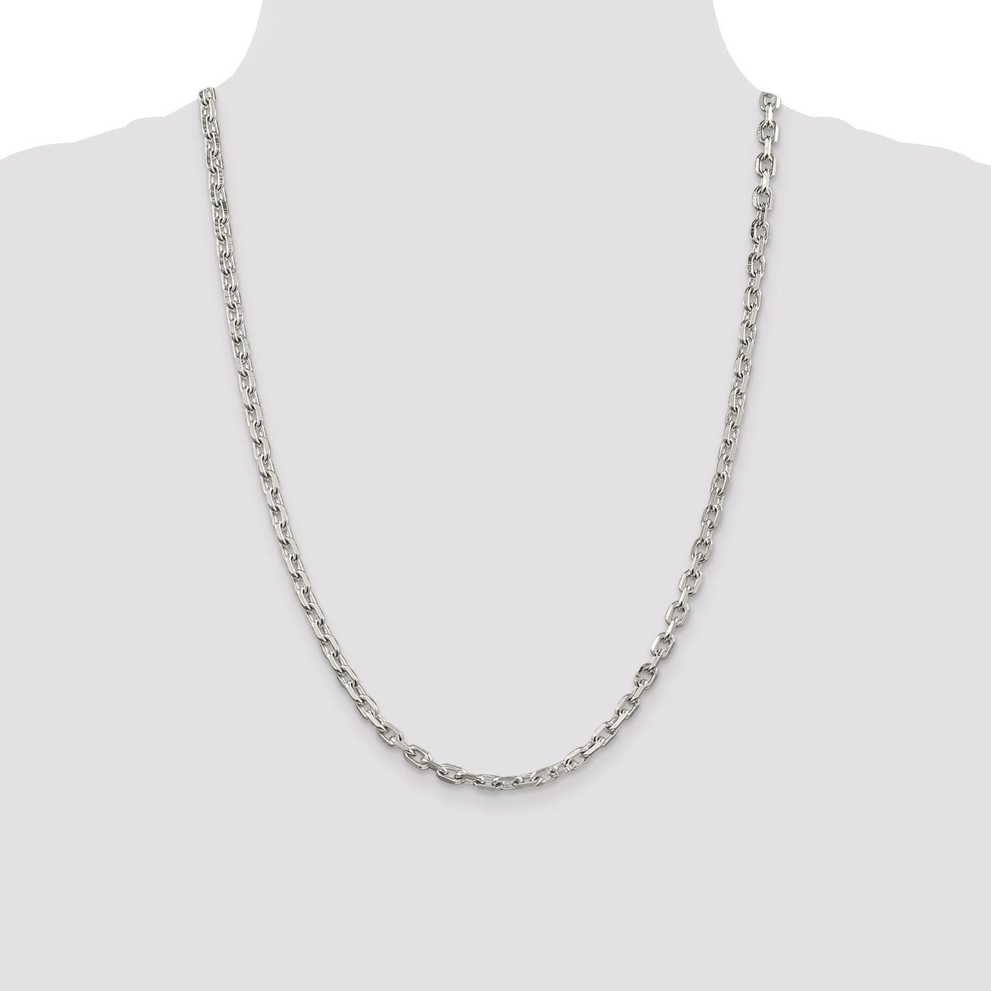 Sterling Silver Rhodium-plated 4.9mm Beveled Oval Cable Chain