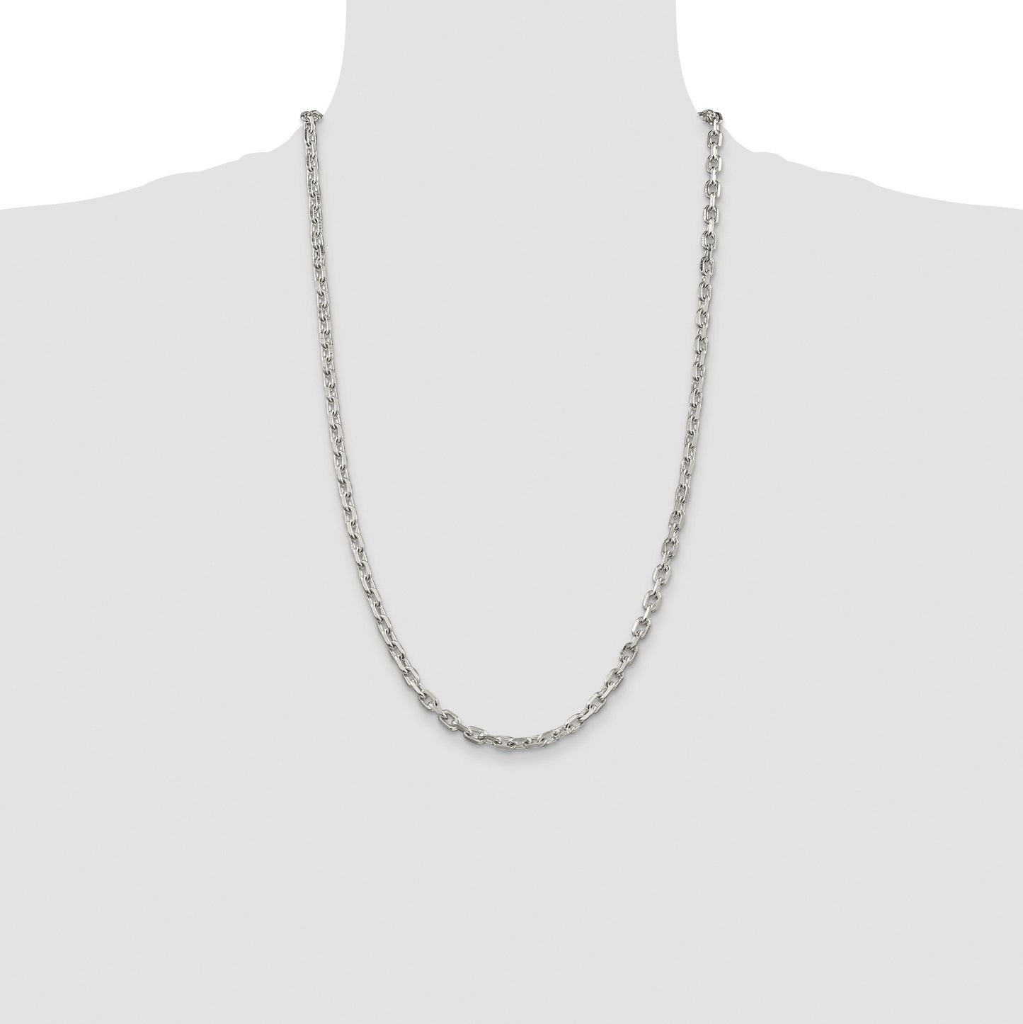 Sterling Silver Rhodium-plated 4.9mm Beveled Oval Cable Chain