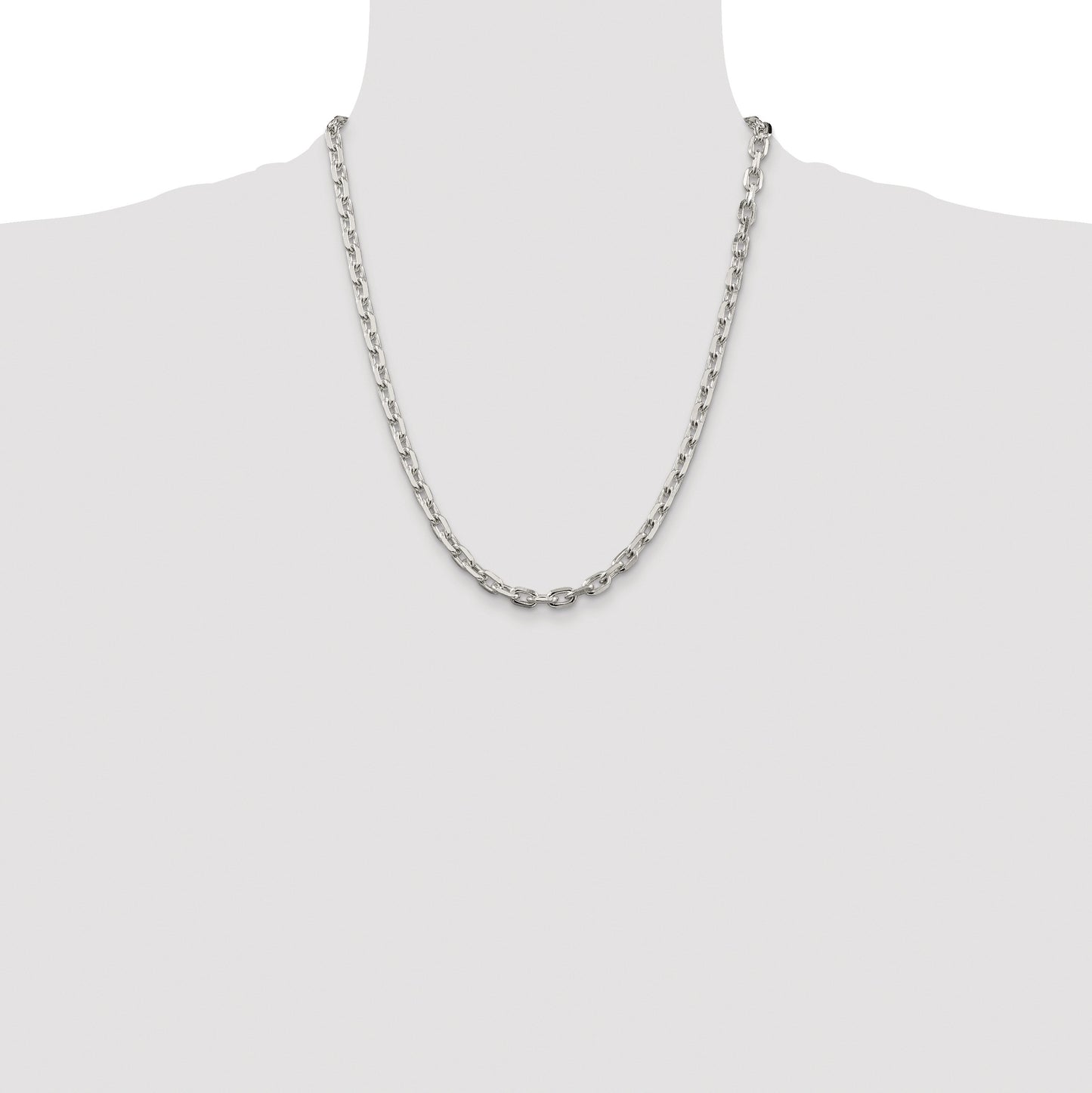 Sterling Silver Rhodium-plated 5.4mm Beveled Oval Cable Chain