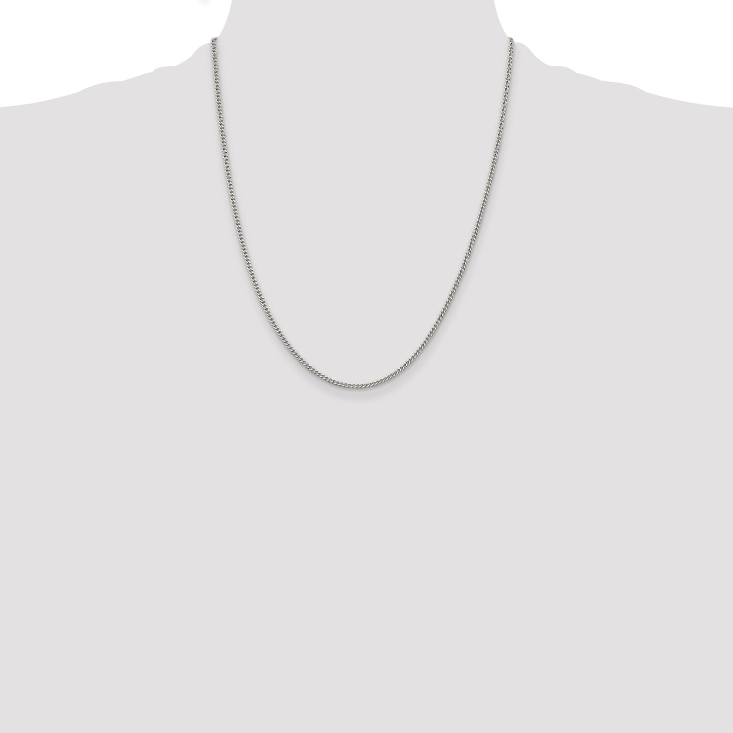 Sterling Silver Rhodium-plated 2mm Curb Chain