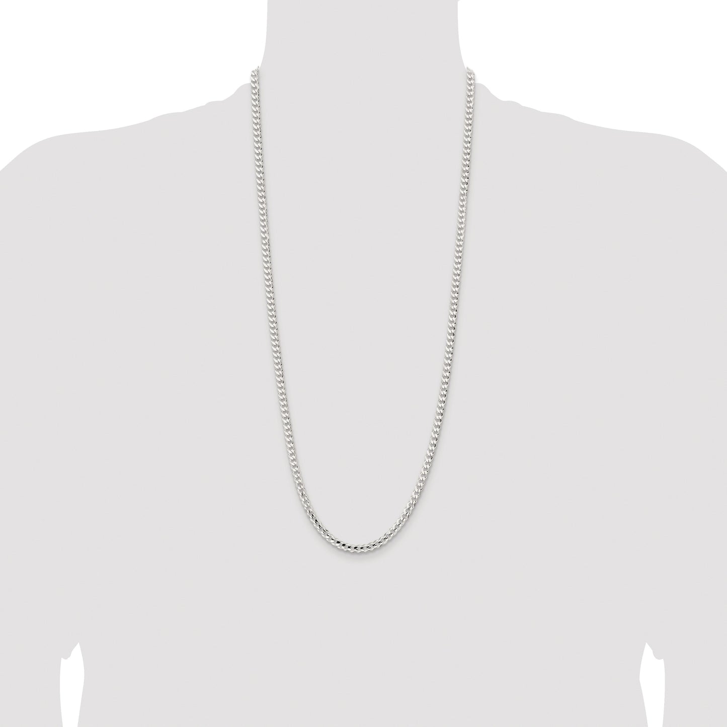 Sterling Silver Rhodium-plated 4.5mm Concave Beveled Curb Chain