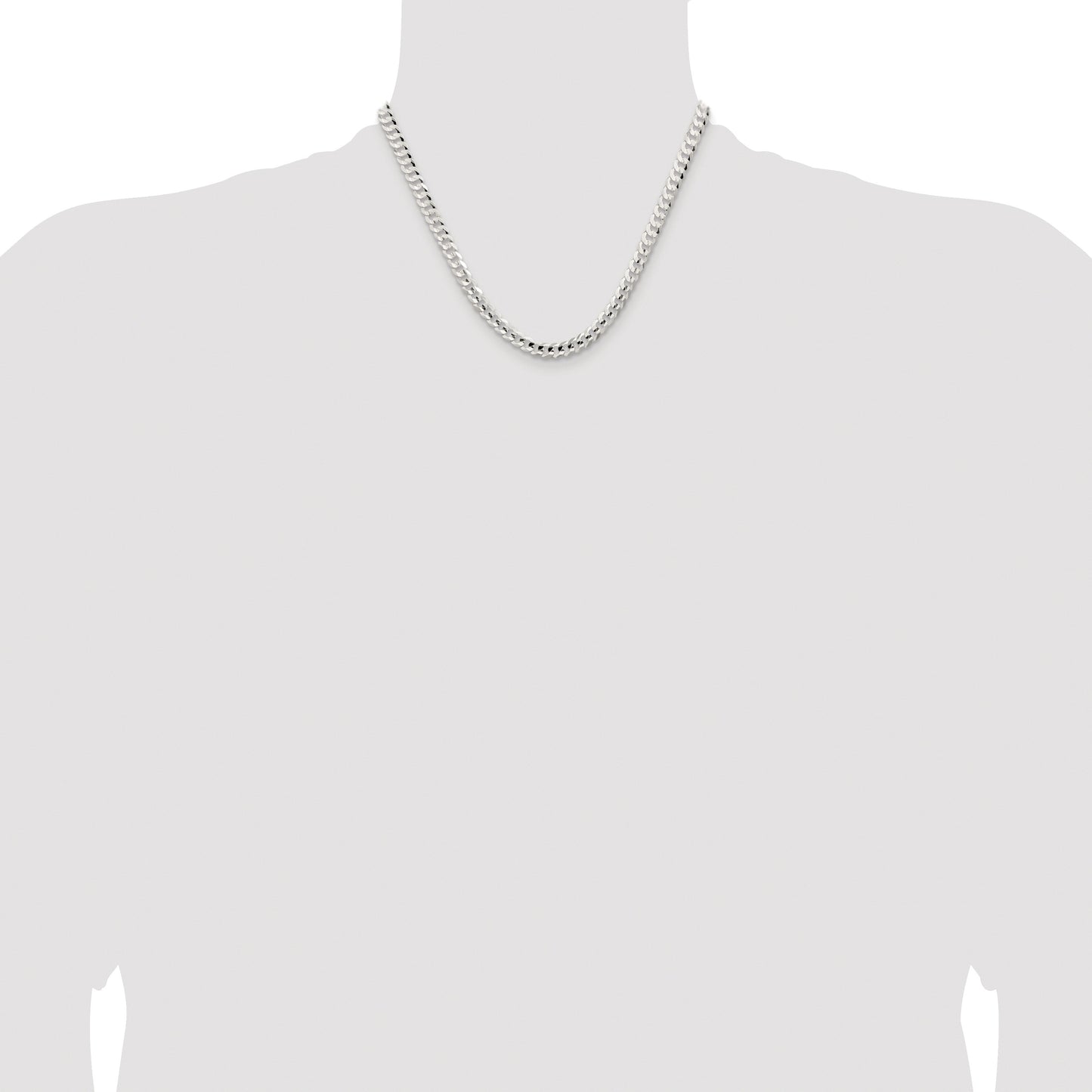 Sterling Silver Rhodium-plated 5.65mm Concave Beveled Curb Chain