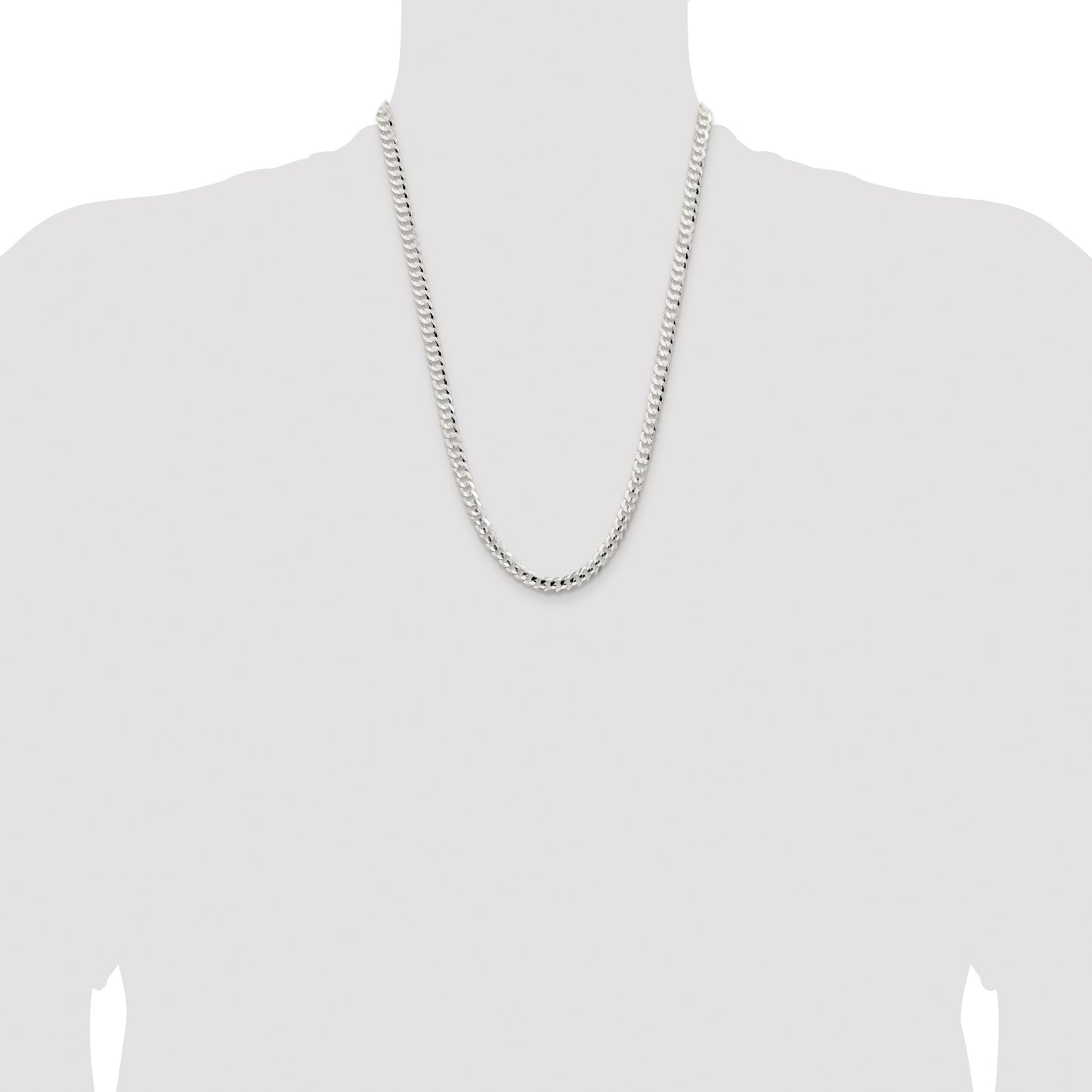 Sterling Silver Rhodium-plated 5.65mm Concave Beveled Curb Chain