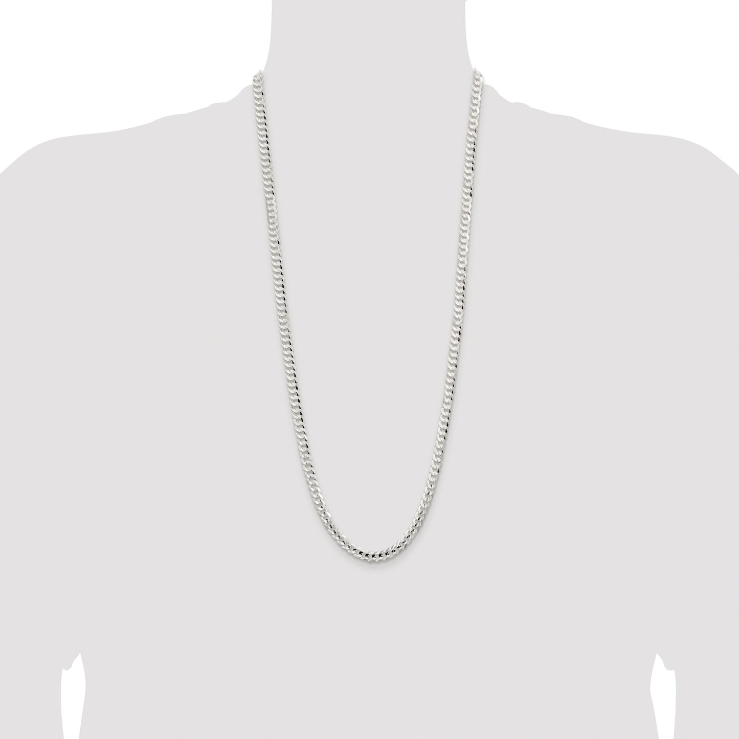 Sterling Silver Rhodium-plated 5.65mm Concave Beveled Curb Chain