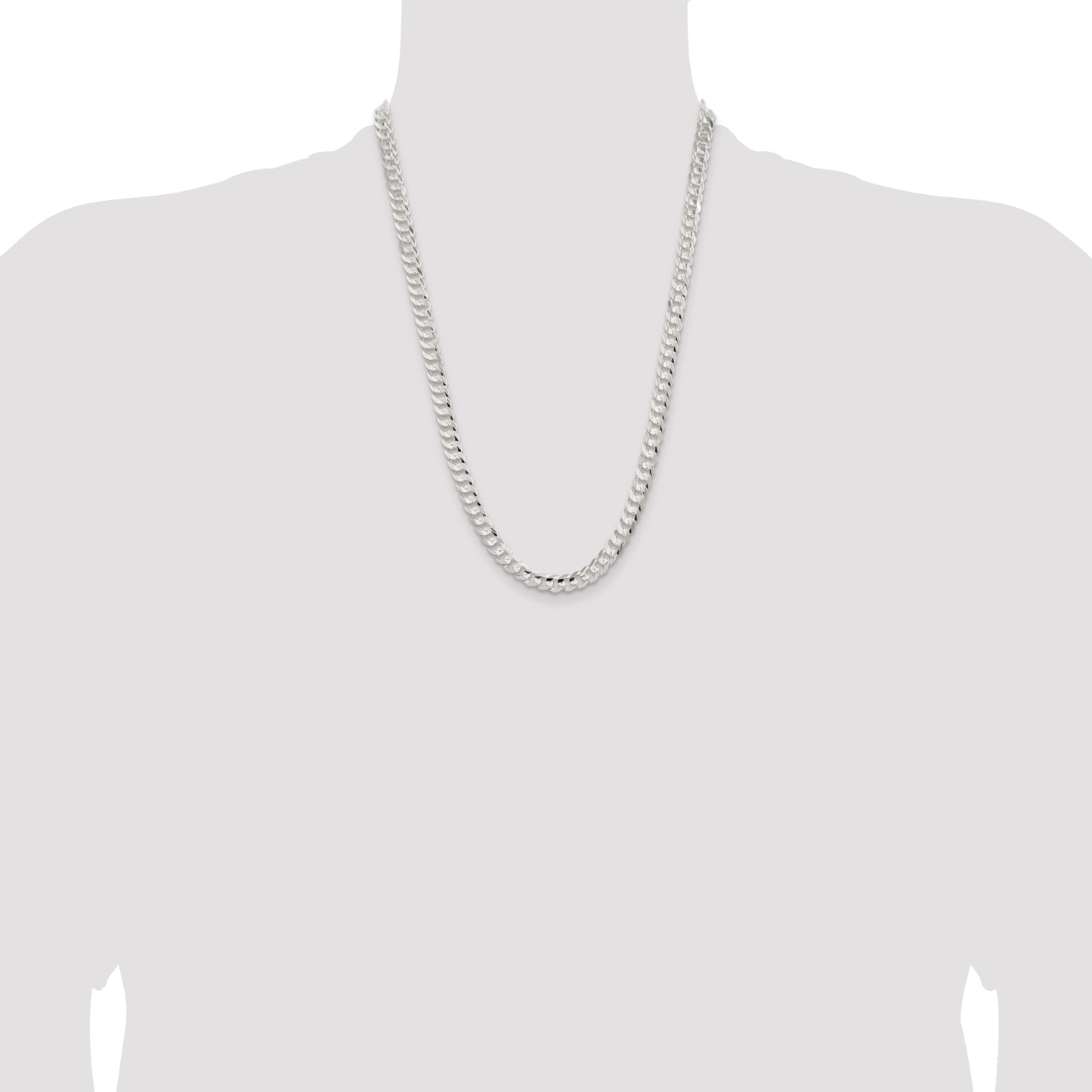 Sterling Silver 6.75mm Concave Beveled Curb Chain