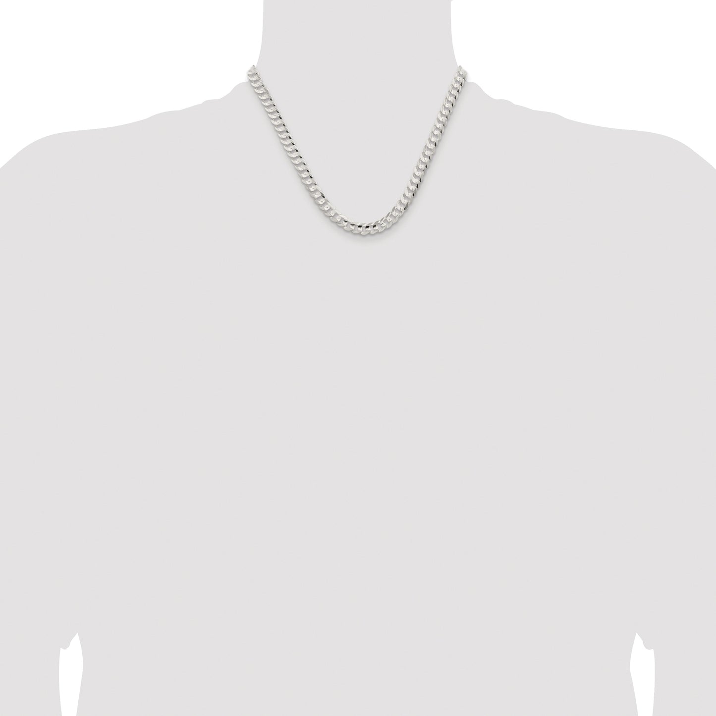 Sterling Silver Rhodium-plated 6.75mm Concave Beveled Curb Chain