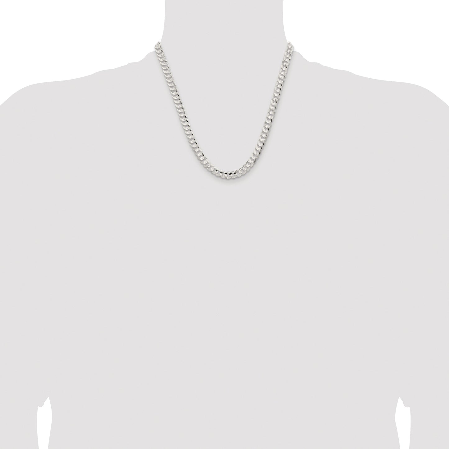 Sterling Silver Rhodium-plated 6.75mm Concave Beveled Curb Chain