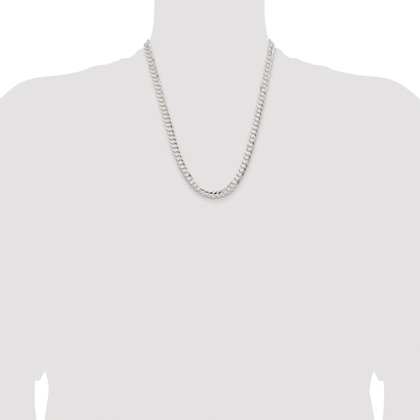Sterling Silver Rhodium-plated 6.75mm Concave Beveled Curb Chain