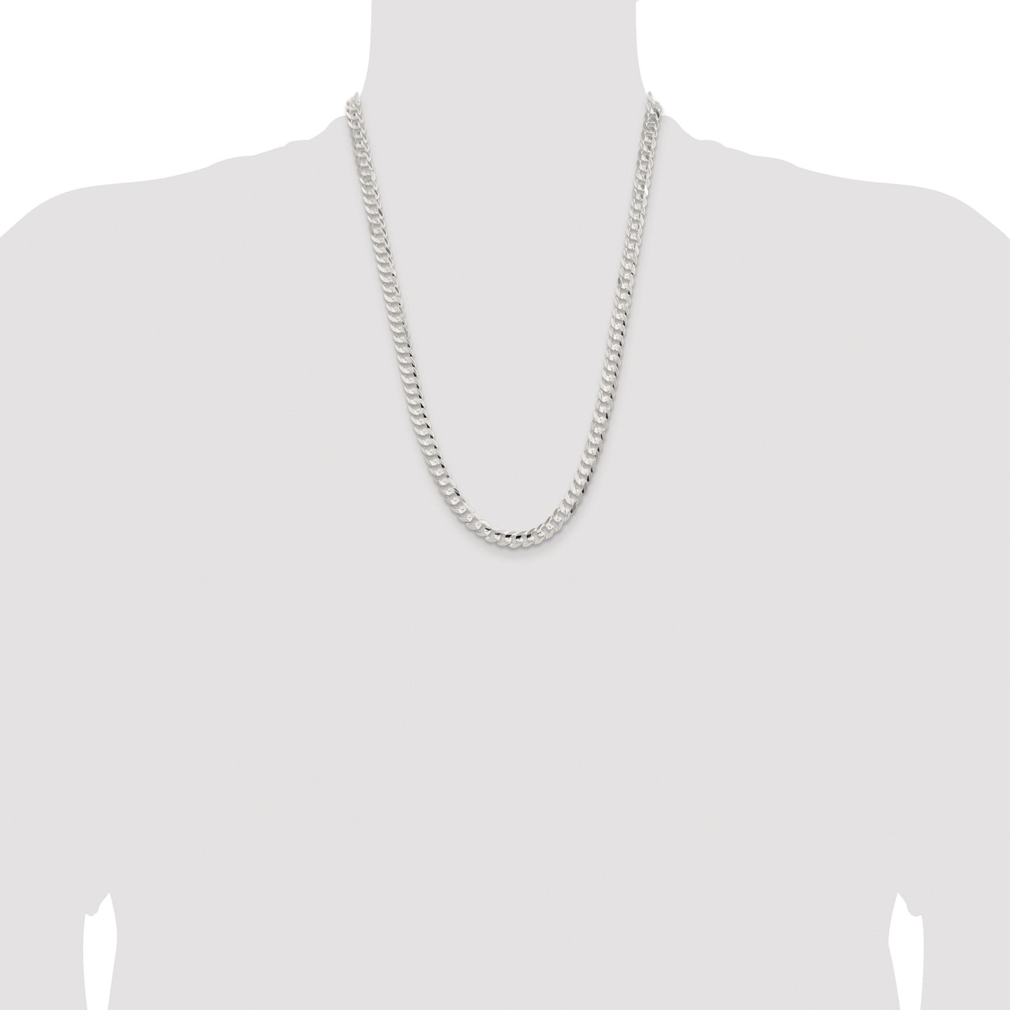 Sterling Silver Rhodium-plated 6.75mm Concave Beveled Curb Chain