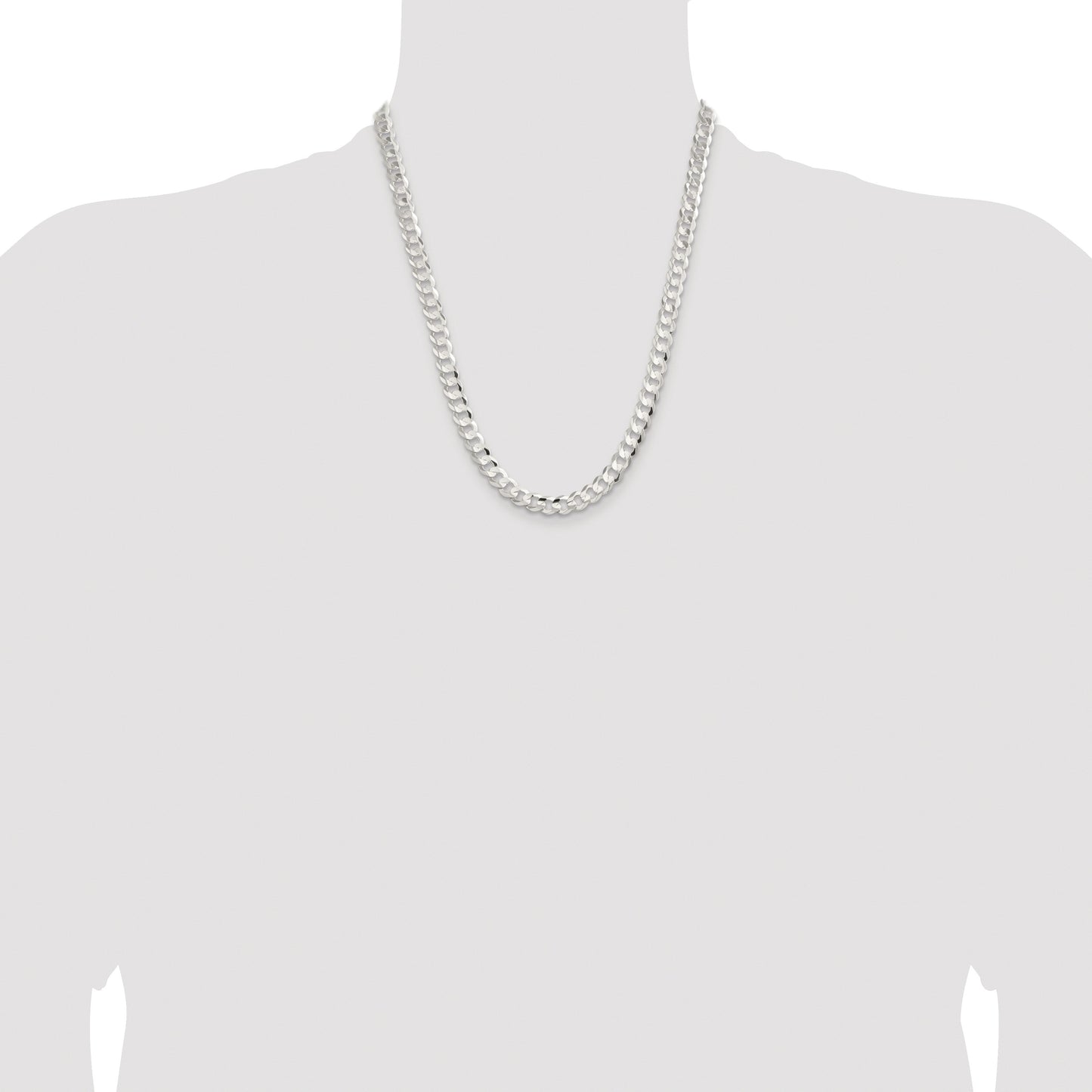 Sterling Silver Rhodium-plated 7.8mm Concave Beveled Curb Chain
