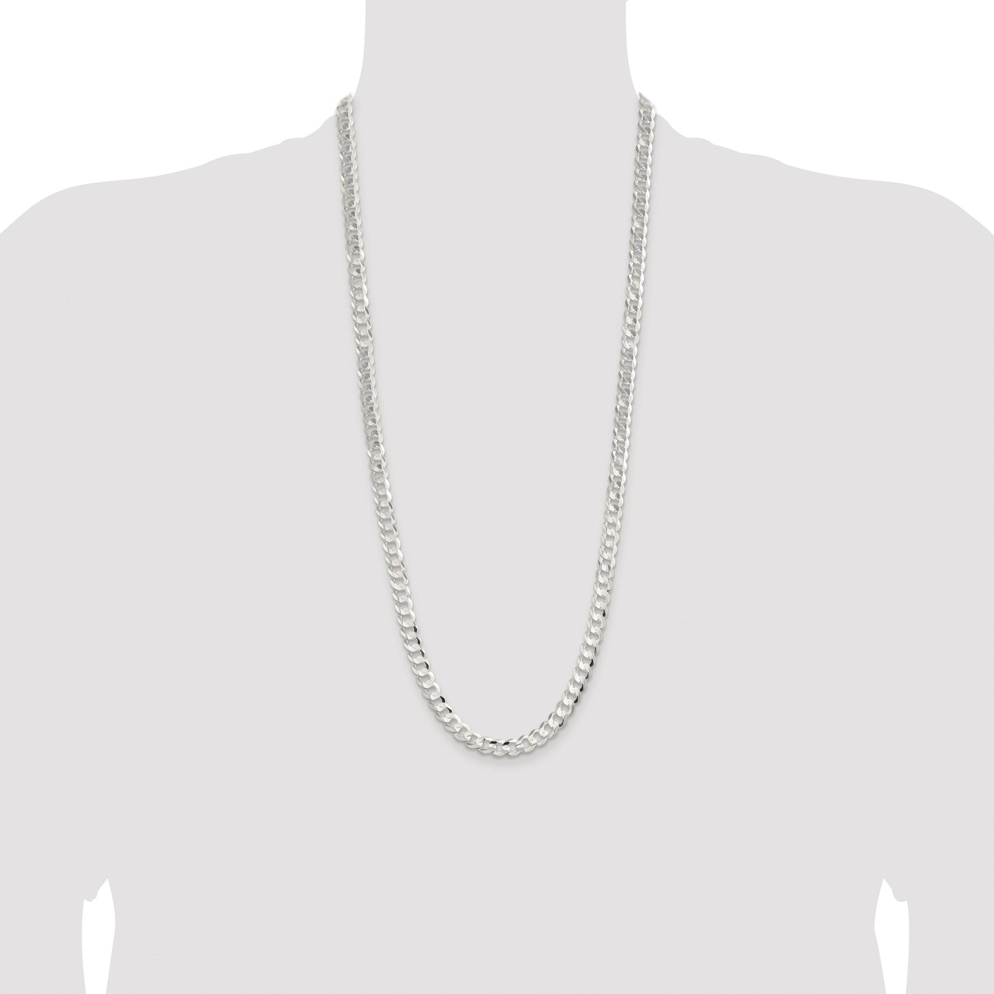 Sterling Silver Rhodium-plated 7.8mm Concave Beveled Curb Chain