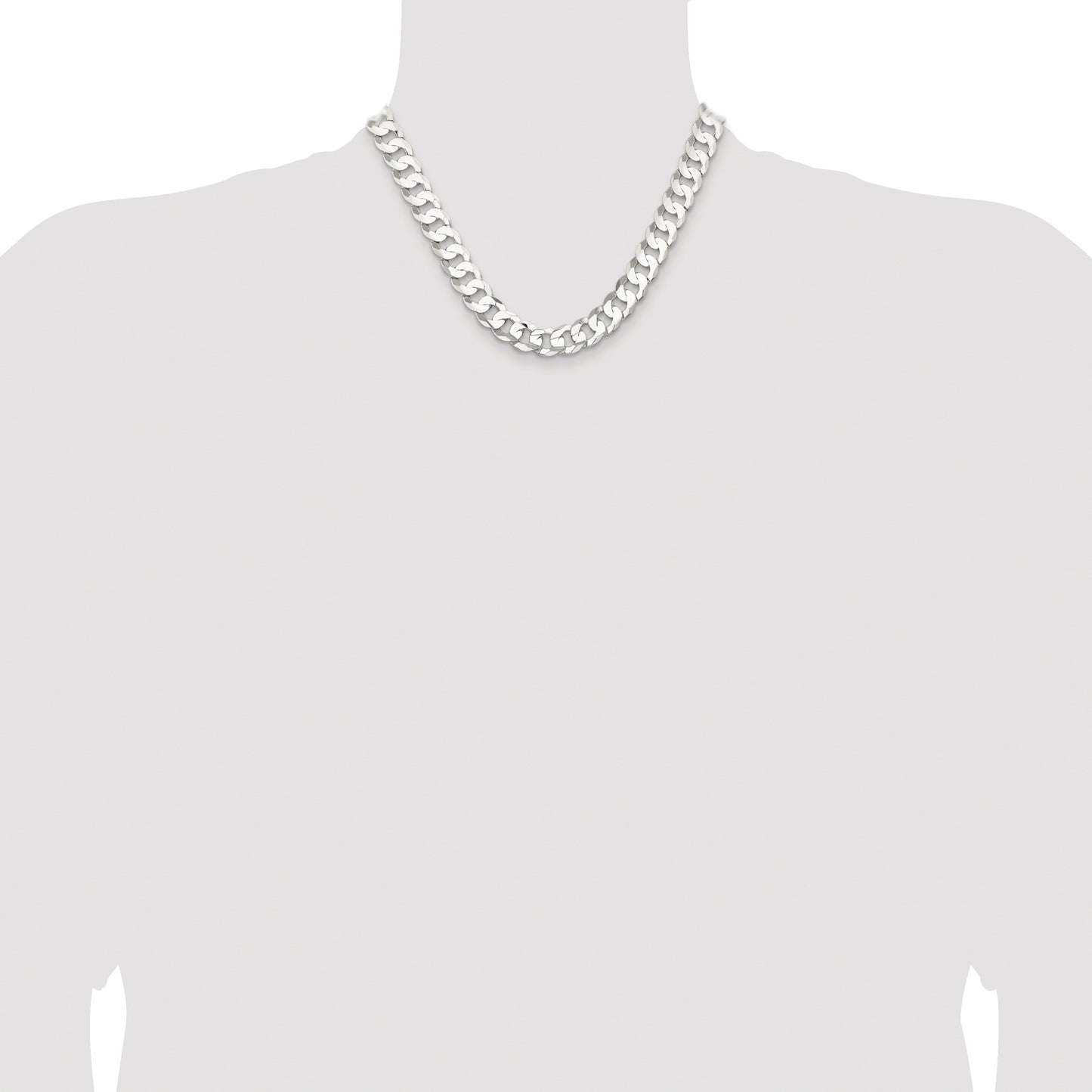 Sterling Silver Rhodium-plated 11.9mm Concave Beveled Curb Chain