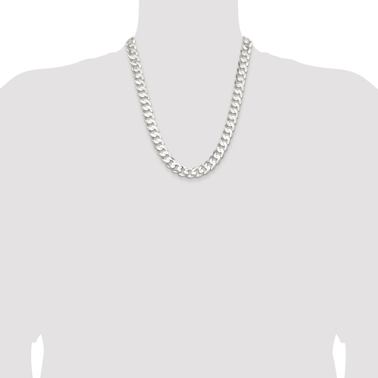Sterling Silver Rhodium-plated 11.9mm Concave Beveled Curb Chain