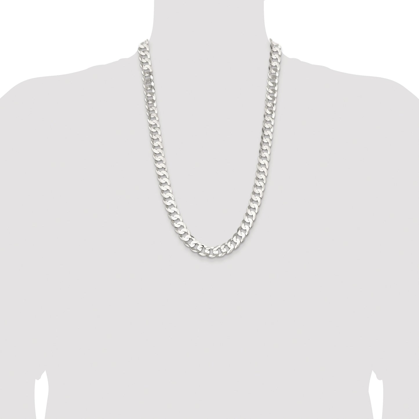 Sterling Silver Rhodium-plated 11.9mm Concave Beveled Curb Chain