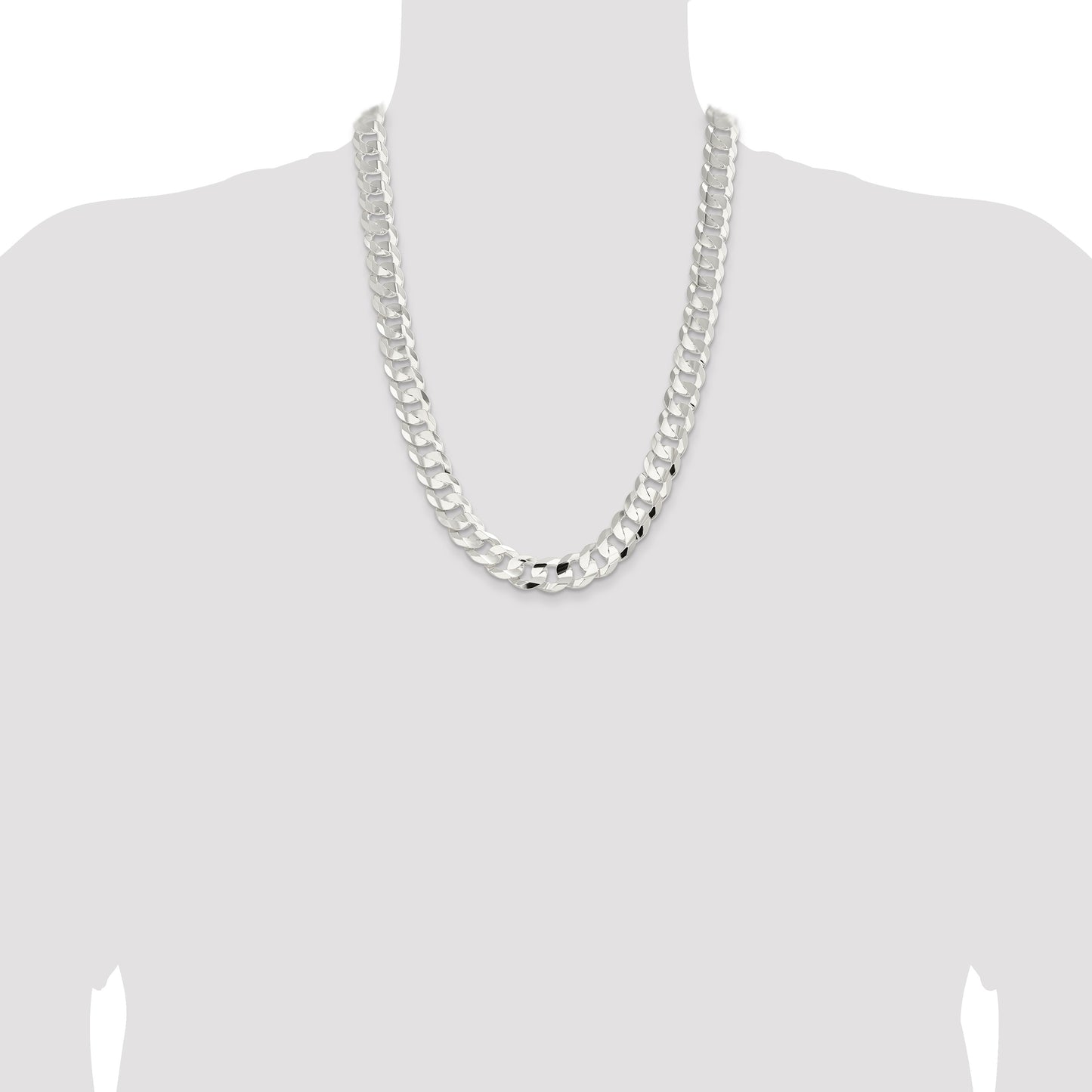 Sterling Silver 14.0mm Concave Beveled Curb Chain