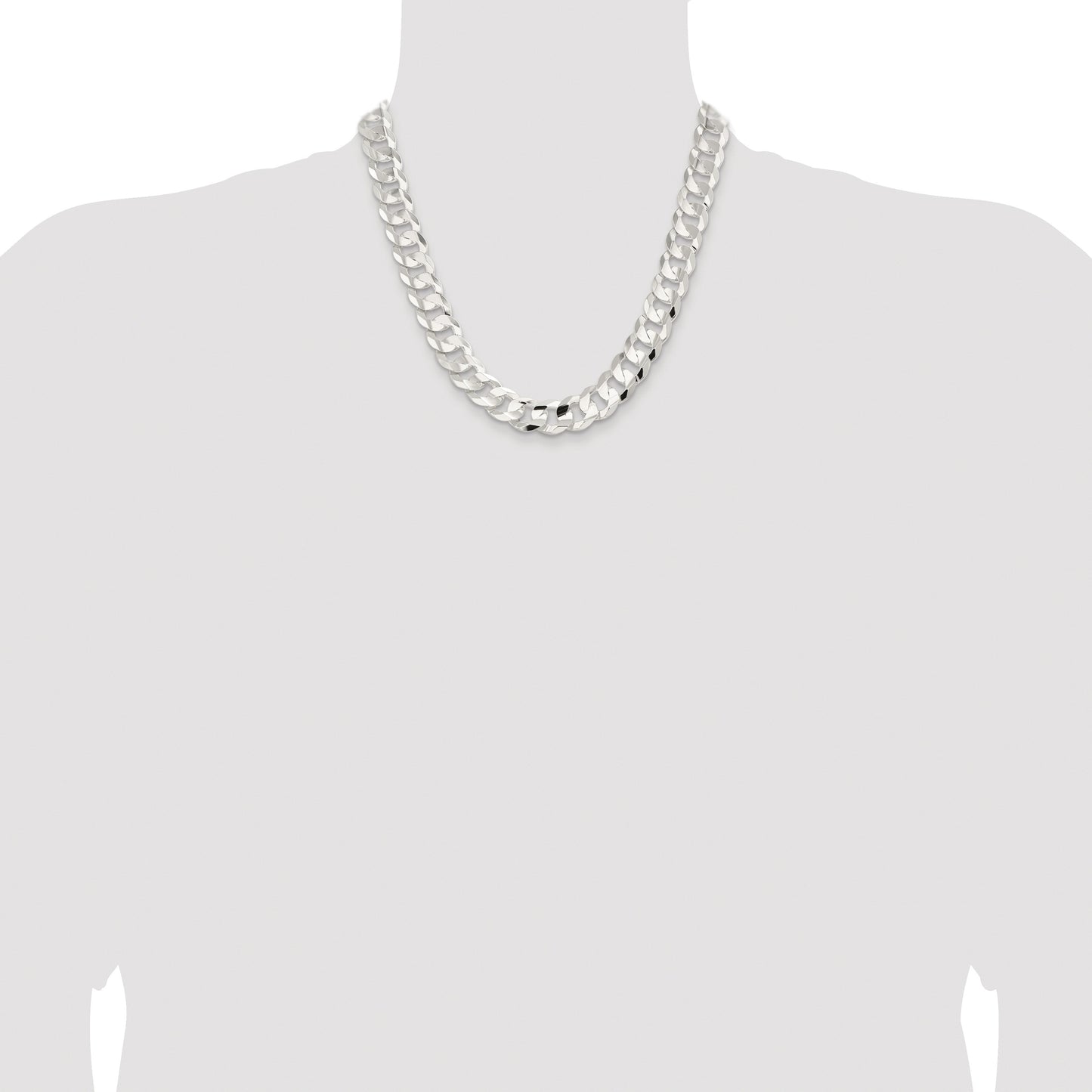 Sterling Silver Rhodium-plated 14.0mm Concave Beveled Curb Chain