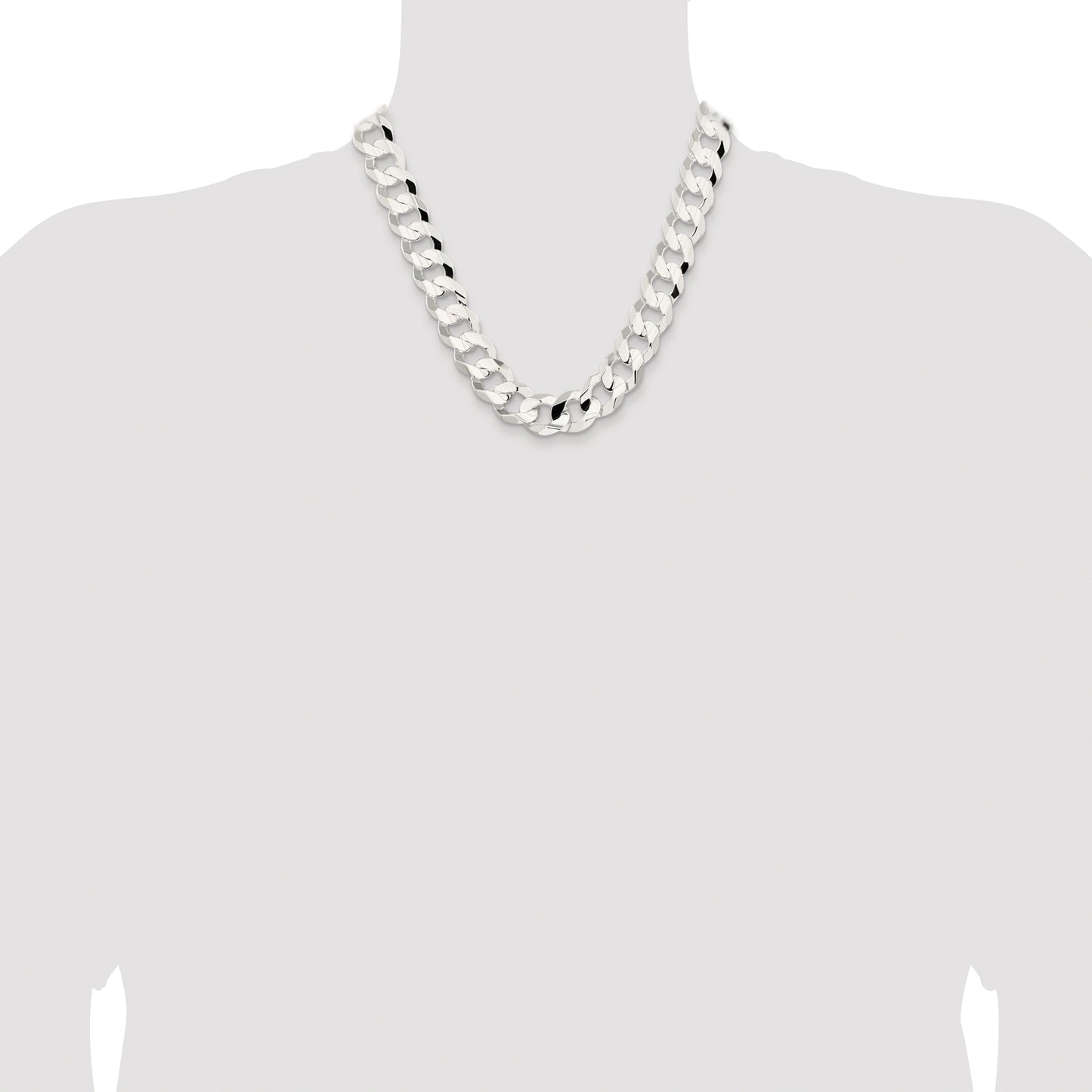 Sterling Silver Rhodium-plated 15.75mm Concave Beveled Curb Chain
