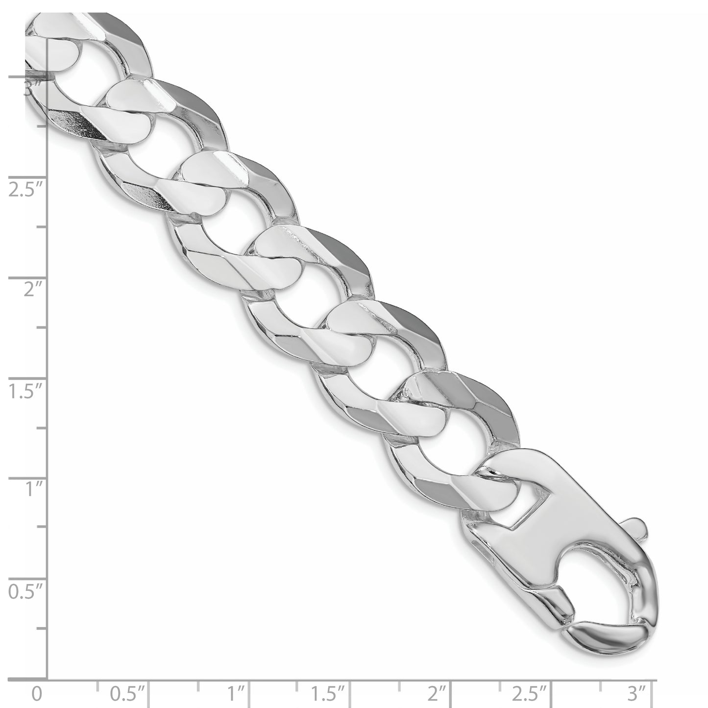 Sterling Silver Rhodium-plated 15.75mm Concave Beveled Curb Chain Bracelet