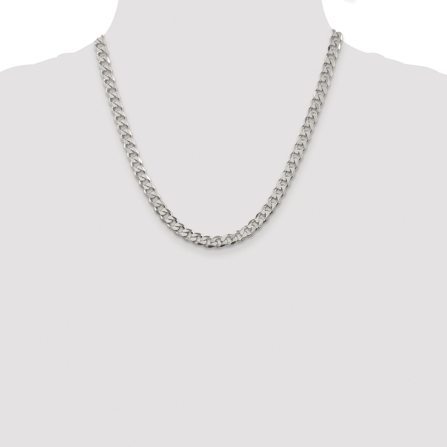 Sterling Silver Rhodium-plated 7mm Pav� Curb Chain