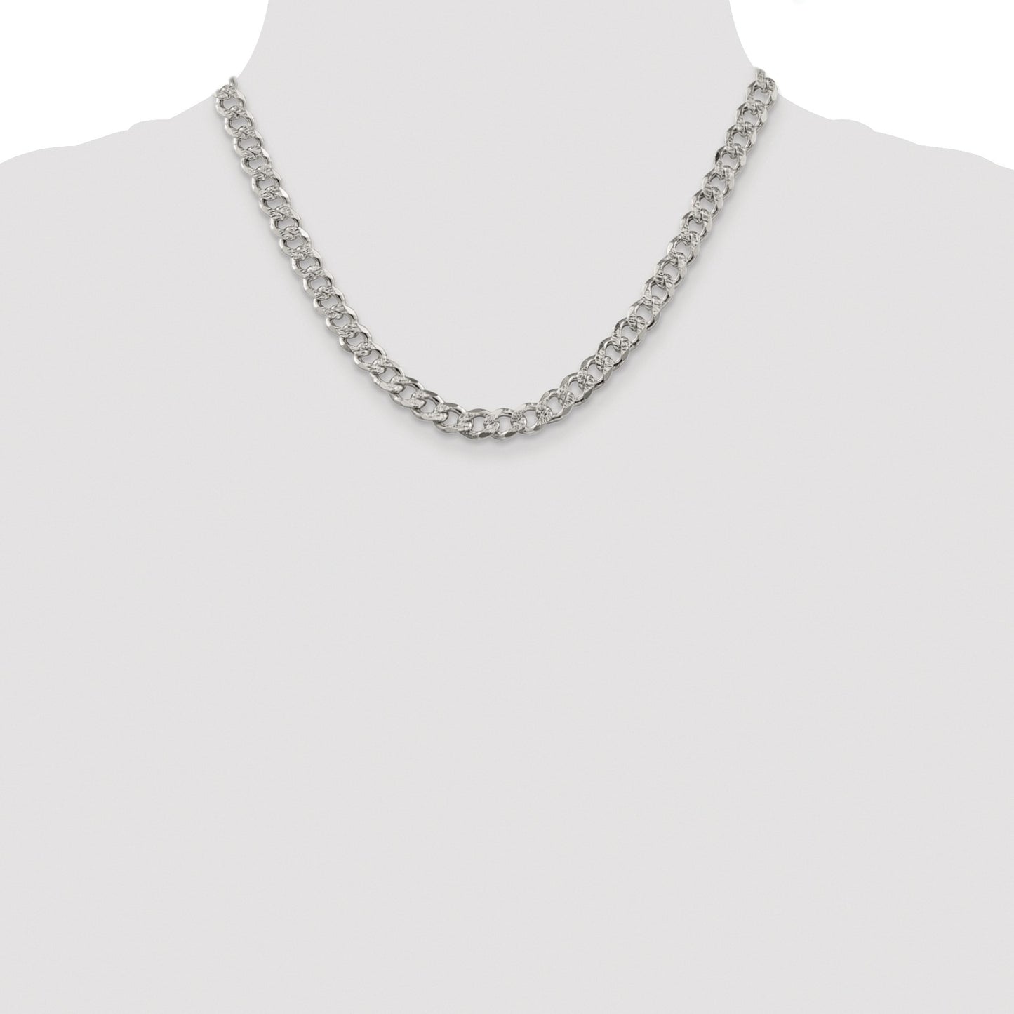 Sterling Silver Rhodium-plated 7.5mm Pav� Curb Chain