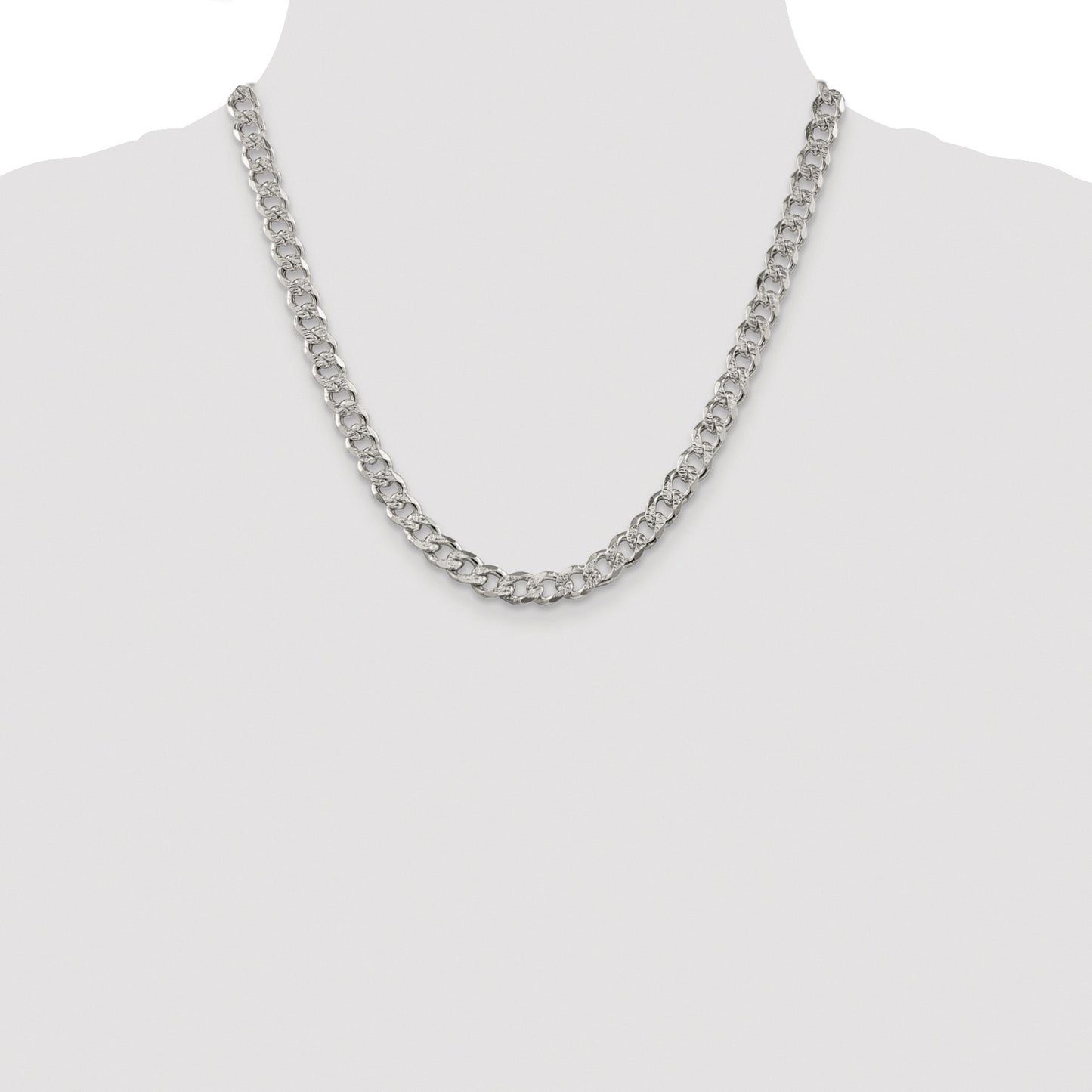 Sterling Silver Rhodium-plated 7.5mm Pav� Curb Chain