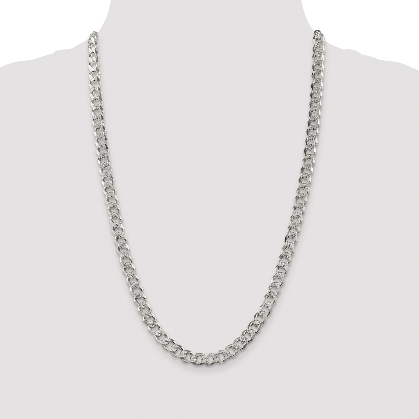 Sterling Silver Rhodium-plated 7.5mm Pav� Curb Chain