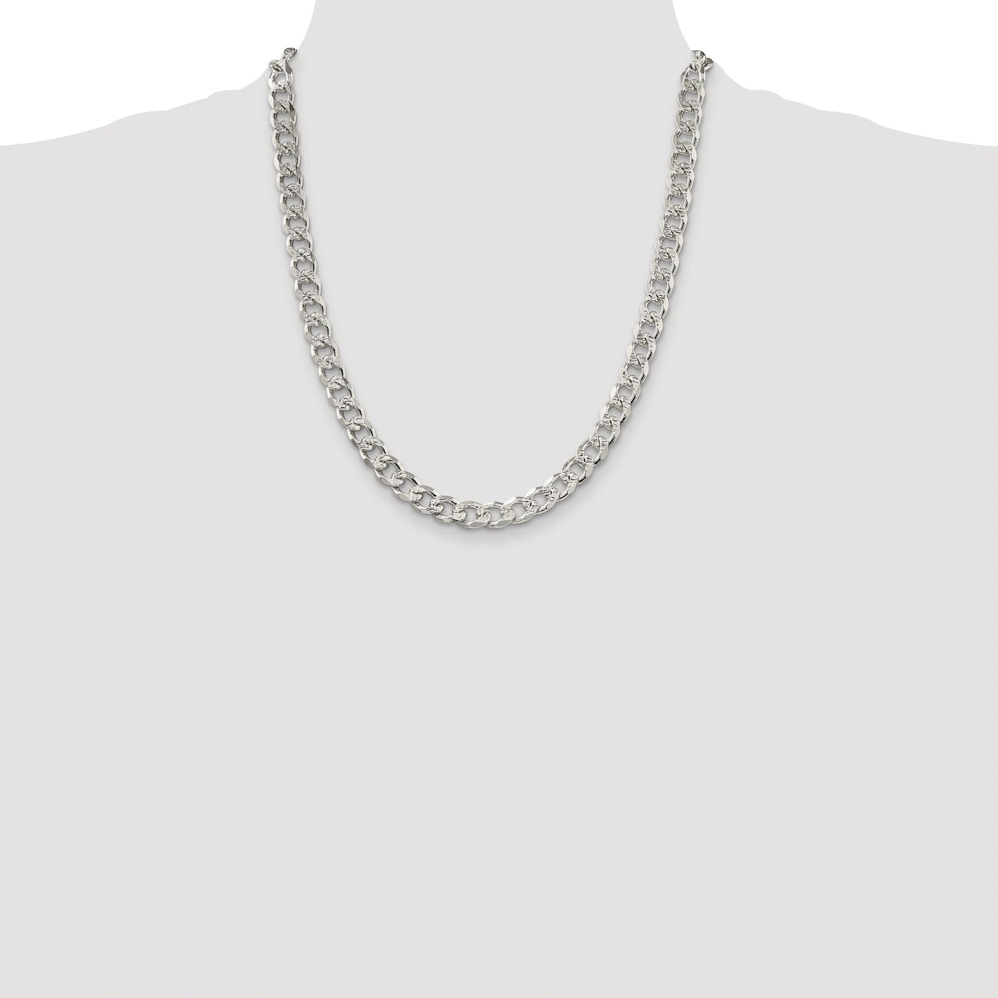 Sterling Silver Rhodium-plated 8.3mm Pav� Curb Chain