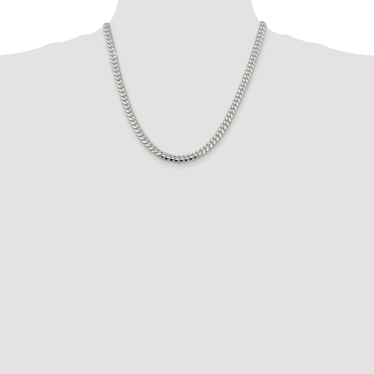 Sterling Silver Rhodium-plated 6.4mm Polished Domed Curb Chain