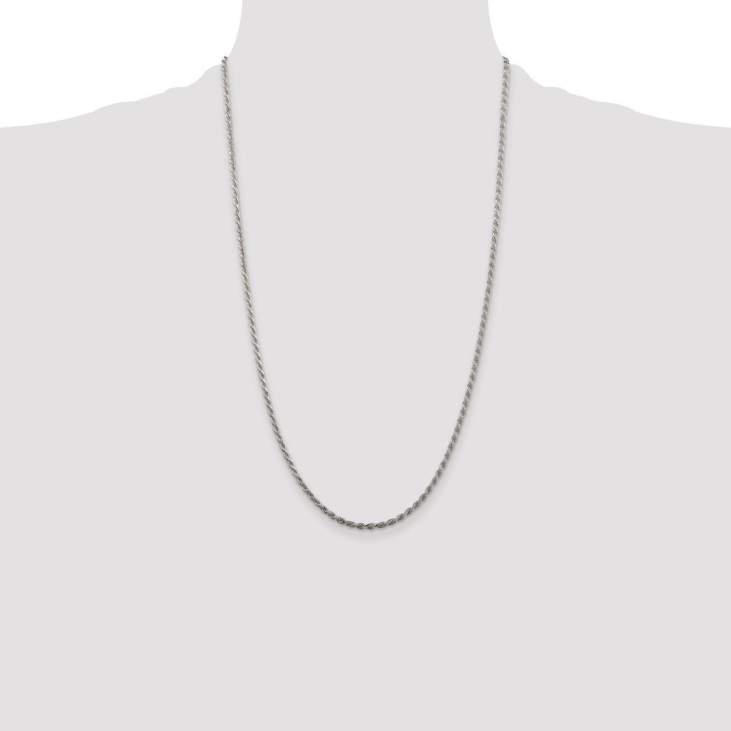 Sterling Silver Rhodium-plated 2.25mm Diamond-cut Rope Chain