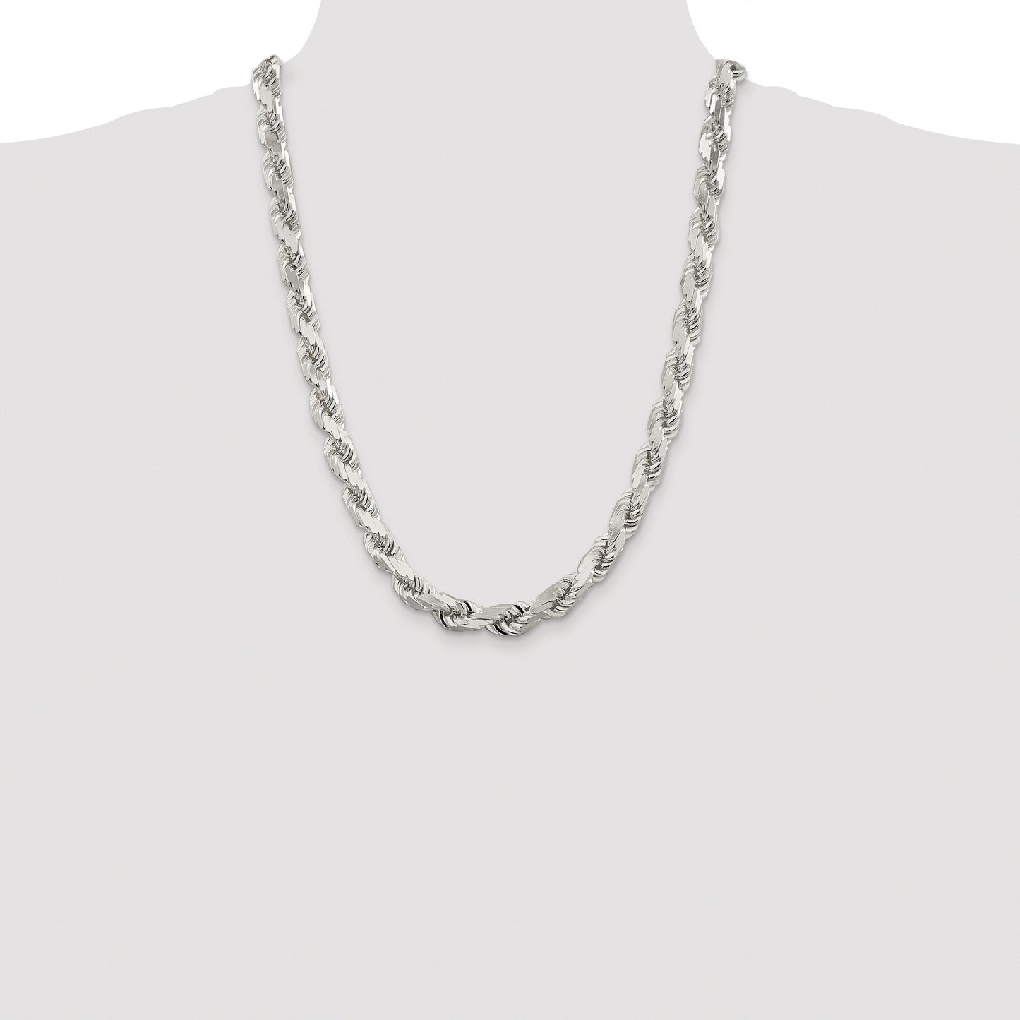 Sterling Silver Rhodium-plated 9.0mm Diamond-cut Rope Chain