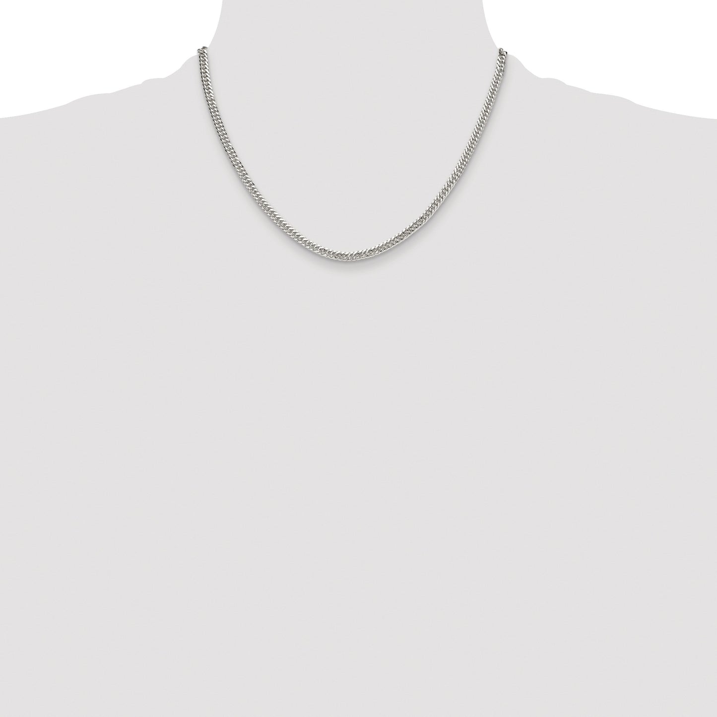 Sterling Silver Rhodium-plated 3.9mm Double Diamond-cut Curb Chain