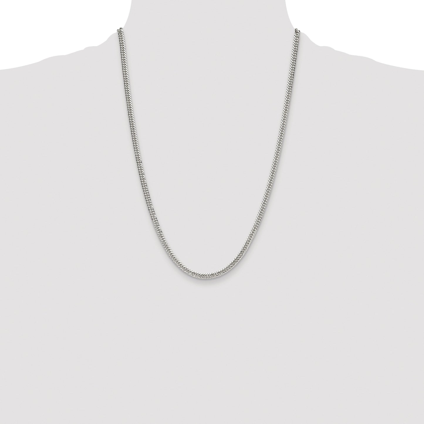 Sterling Silver Rhodium-plated 3.9mm Double Diamond-cut Curb Chain