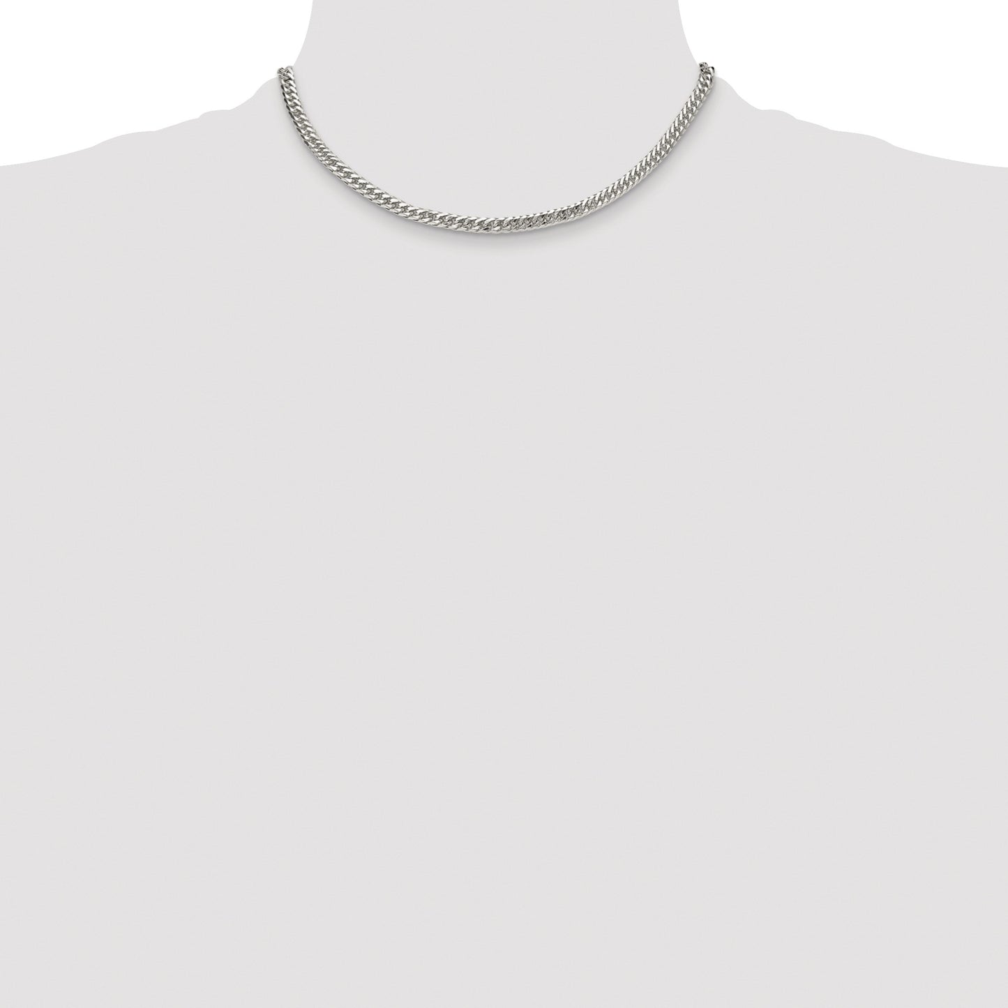 Sterling Silver Rhodium-plated 4.8mm Double Diamond-cut Curb Chain
