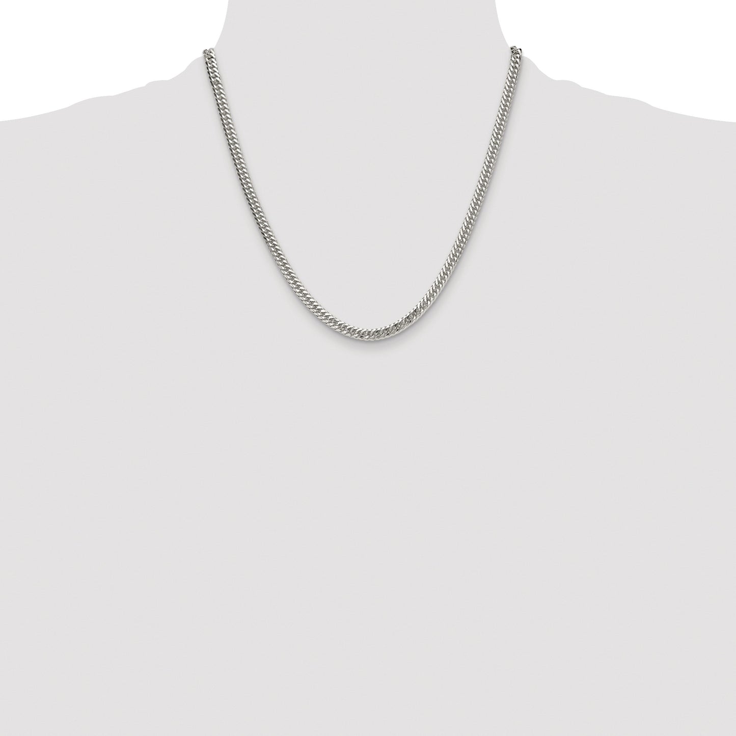 Sterling Silver Rhodium-plated 4.8mm Double Diamond-cut Curb Chain