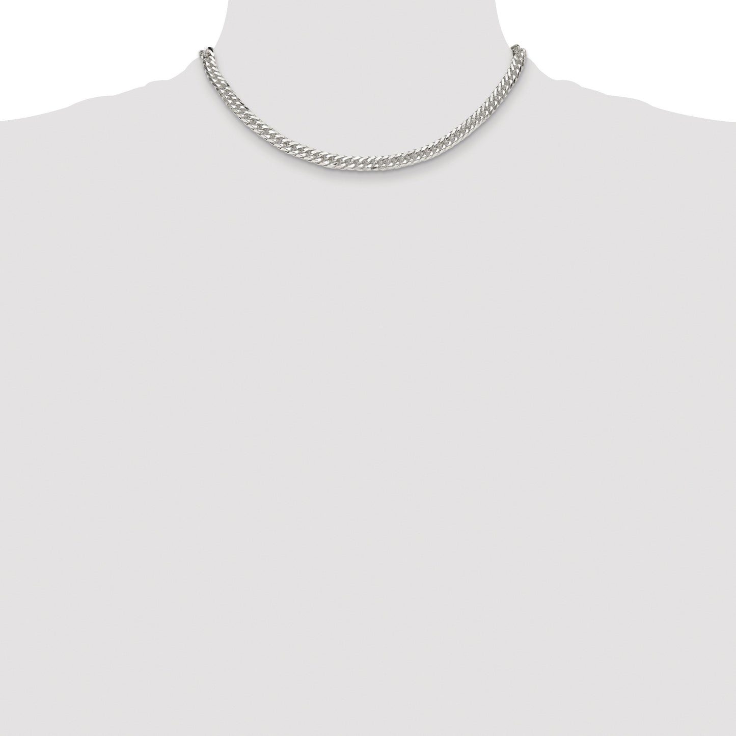Sterling Silver Rhodium-plated 5.7mm Double Diamond-cut Curb Chain
