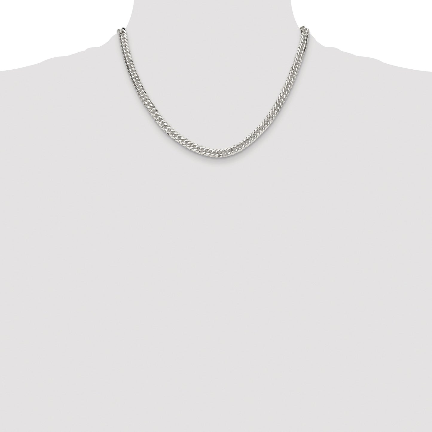 Sterling Silver Rhodium-plated 5.7mm Double Diamond-cut Curb Chain