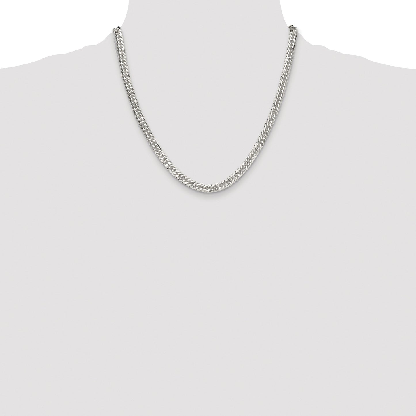 Sterling Silver Rhodium-plated 5.7mm Double Diamond-cut Curb Chain