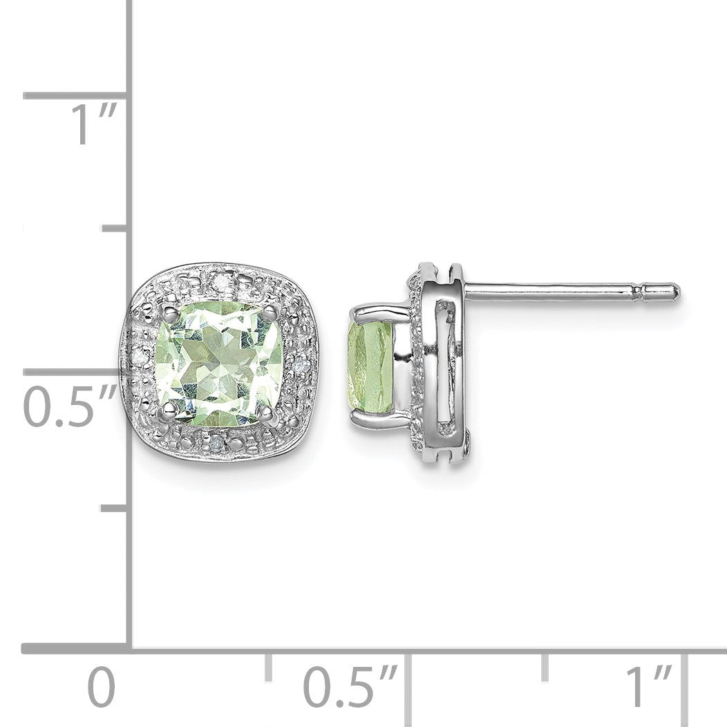 Sterling Silver Rhodium Plated Green Quartz and Diamond Earrings