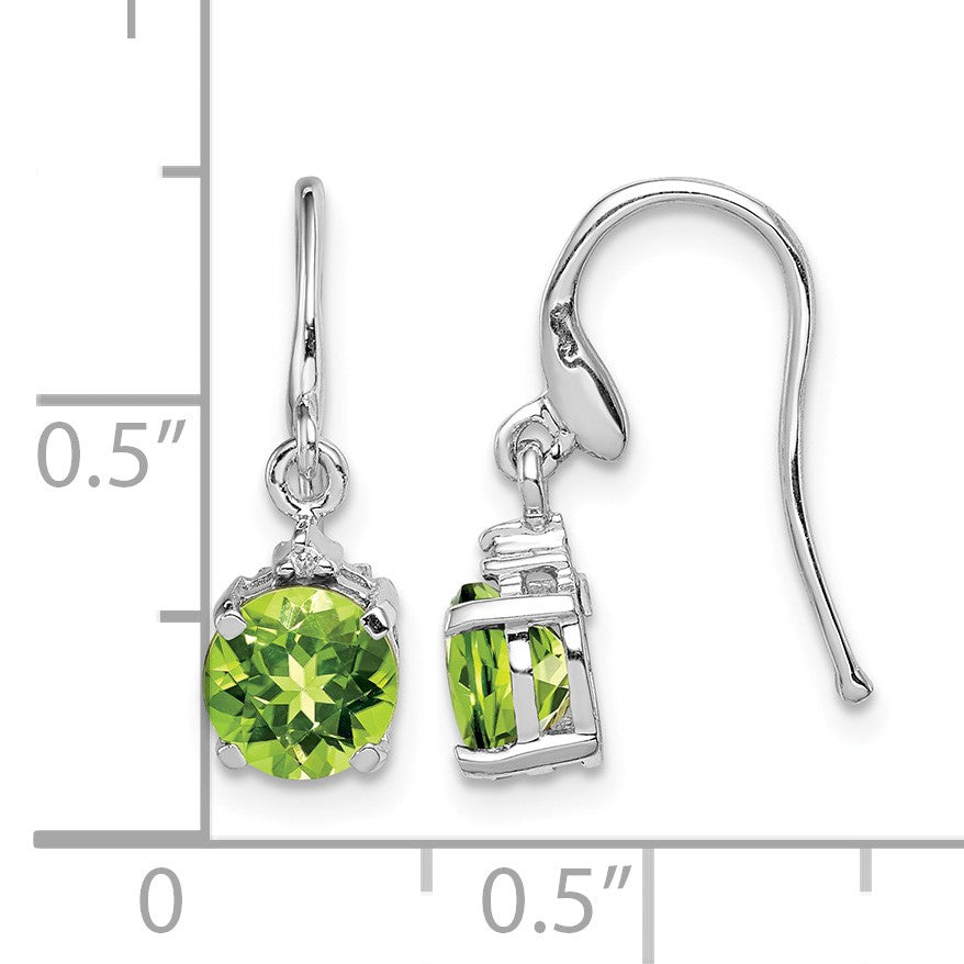 Sterling Silver Rhodium Plated Round Peridot and Diamond Wire Earrings