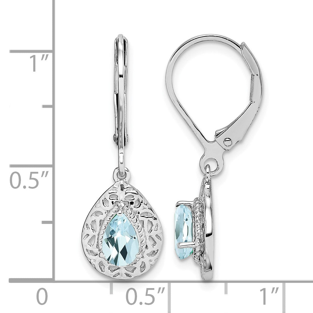 Sterling Silver Rhodium-plated Aquamarine Lever Back Earrings