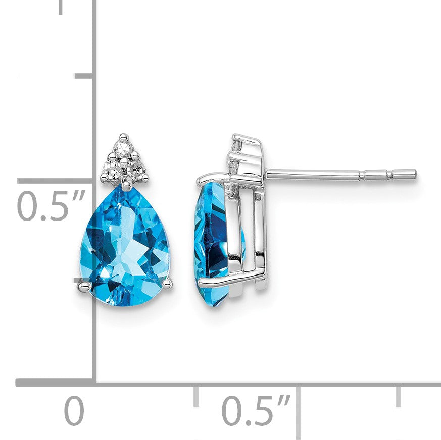 Sterling Silver Rhodium Plated Diamond and Blue Topaz Post Earrings
