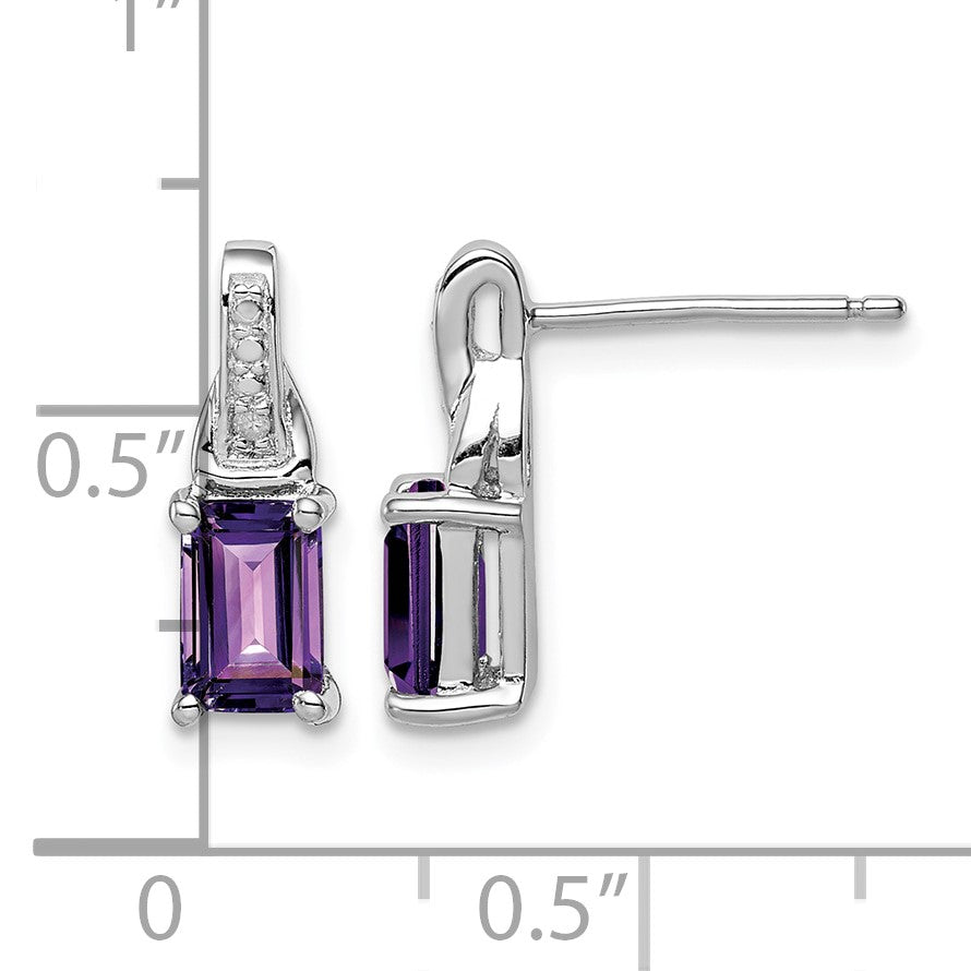 Sterling Silver Rhodium-plated Diamond and Amethyst Earrings