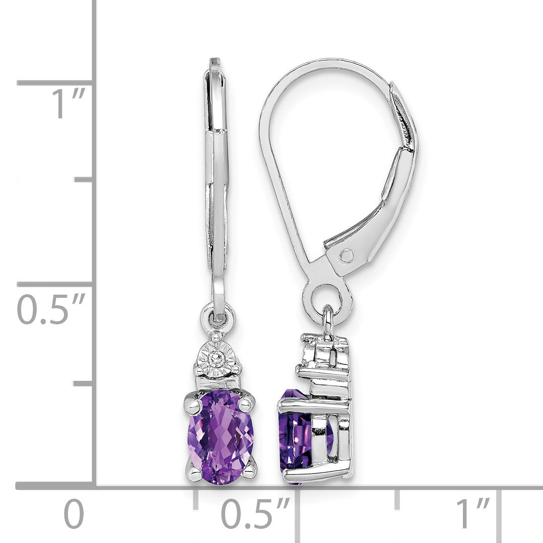 Sterling Silver Rhodium-plated Diamond and Amethyst Earrings
