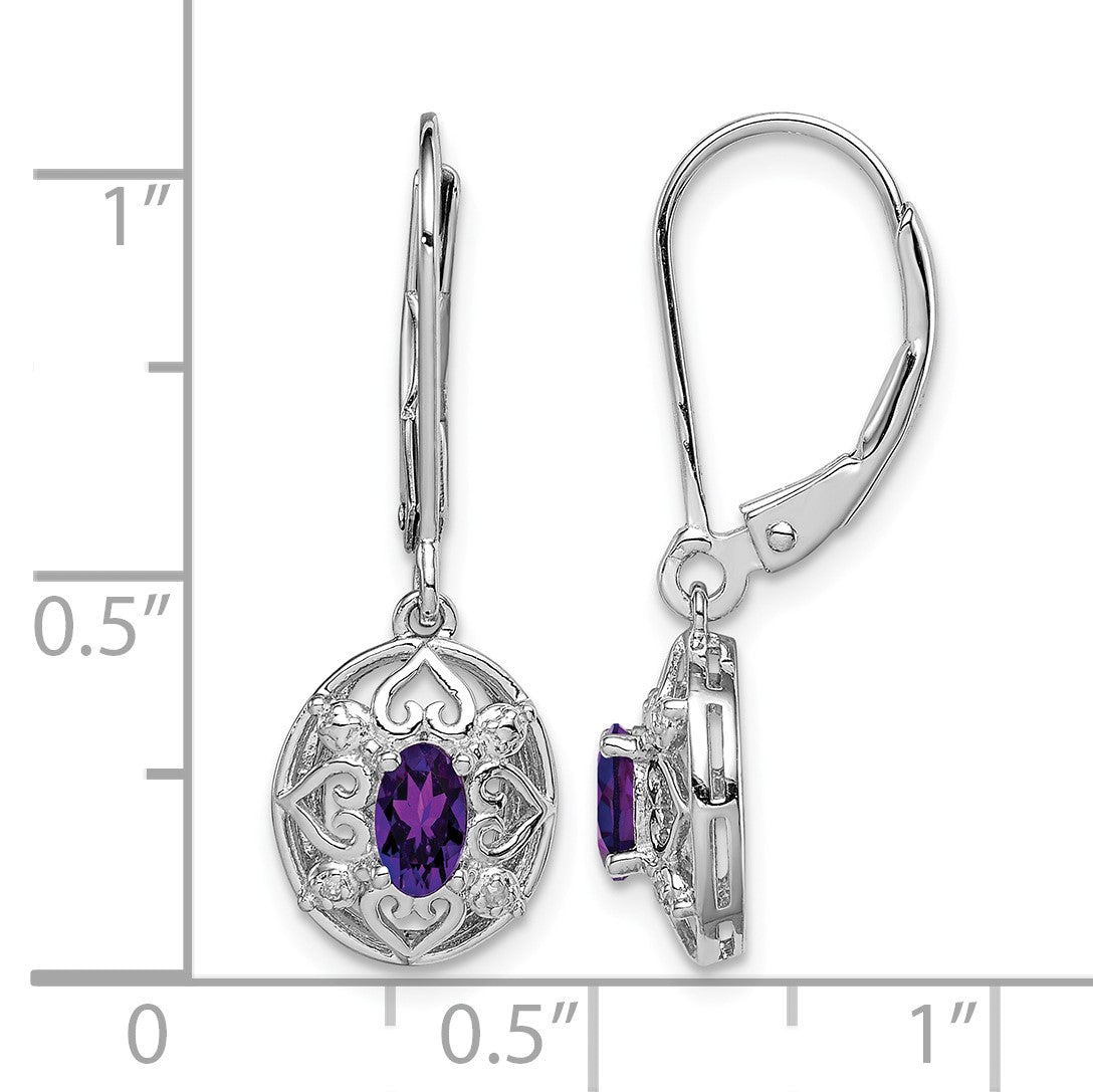 Sterling Silver Rhodium-plated Amethyst and Diamond Earrings