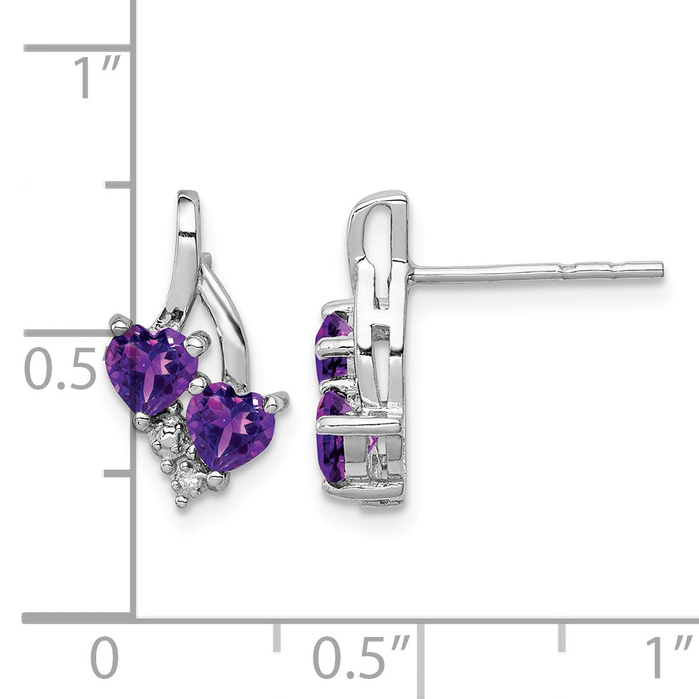 Sterling Silver Rhodium-plated Amethyst and Diamond Earrings