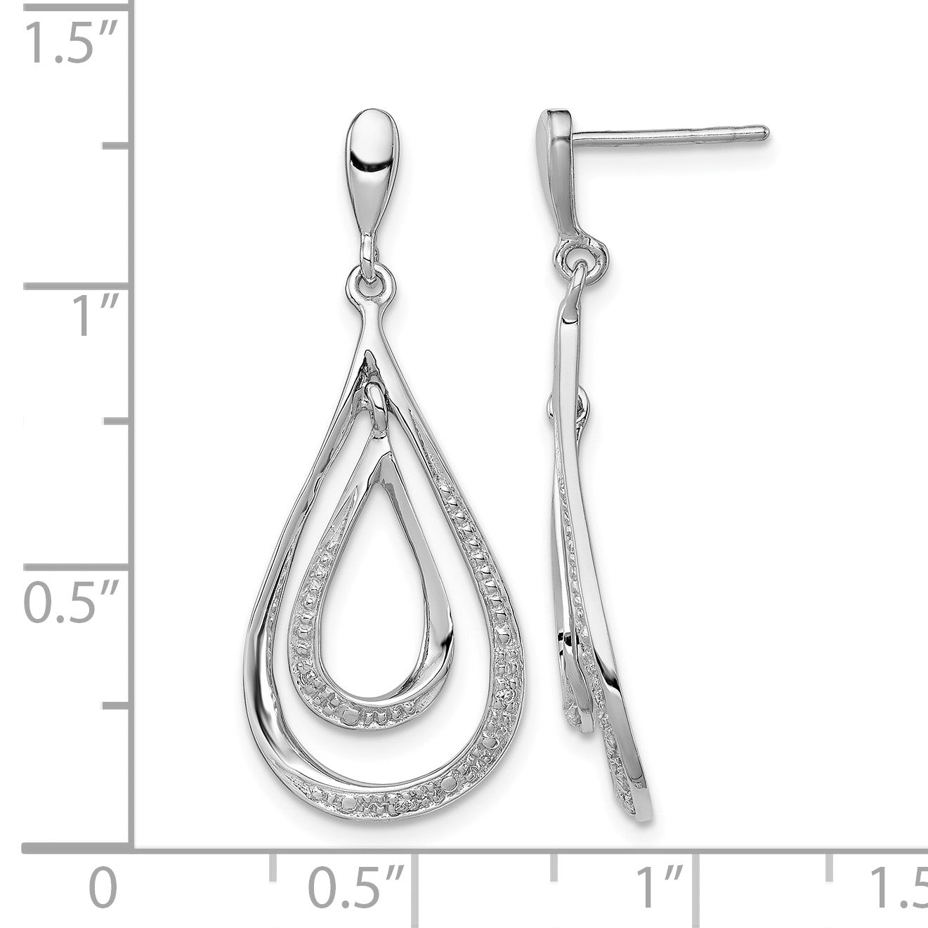 Sterling Silver Rhodium Plated Diamond Post Dangle Earrings