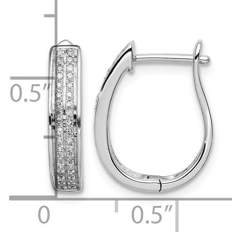 Sterling Silver Rhodium Diam. Oval Hinged Hoop Earrings