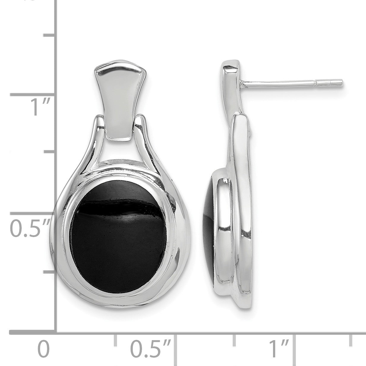 Sterling Silver Rhodium-plated Polished Oval Onyx Post Dangle Earrings